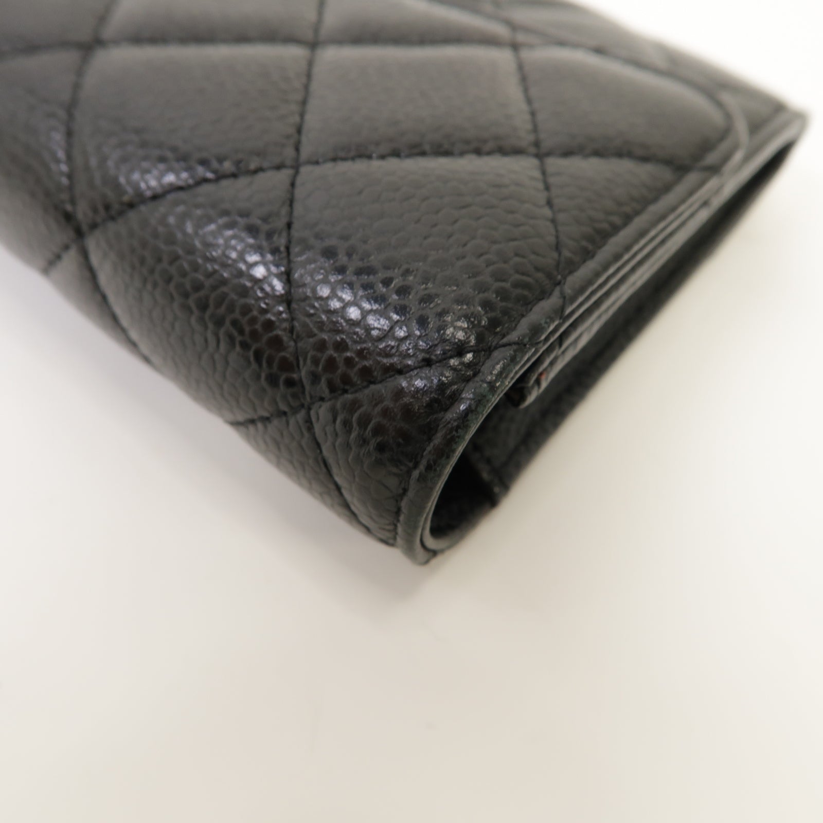 CHANEL 菱格Caviar皮革Long Wallet金扣長錢包黑色