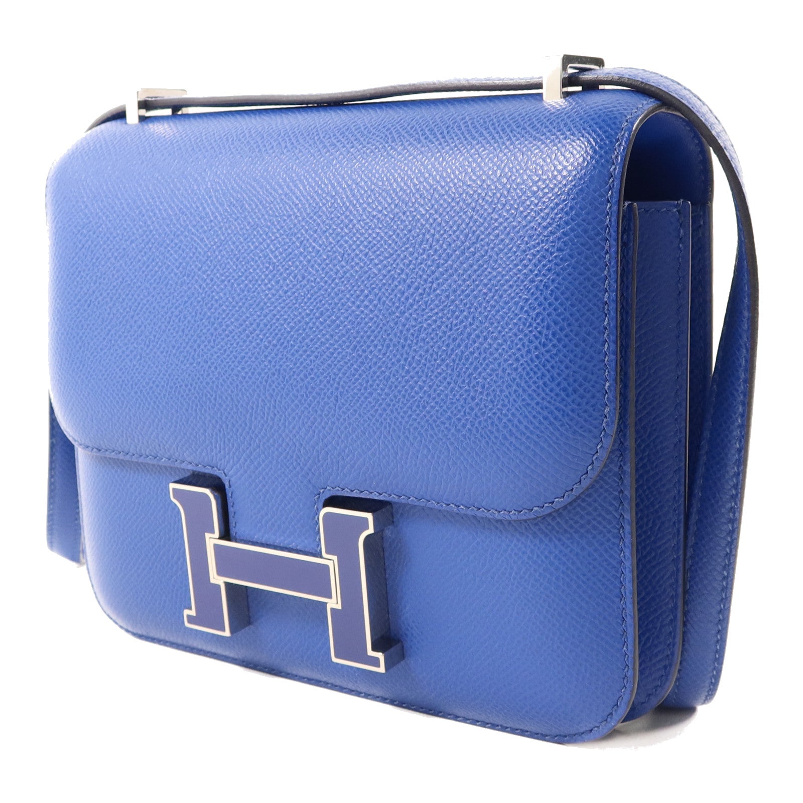 HERMES 【激減優惠】Epsom皮革Constance Mini銀扣手挽肩背兩用袋Bleu France