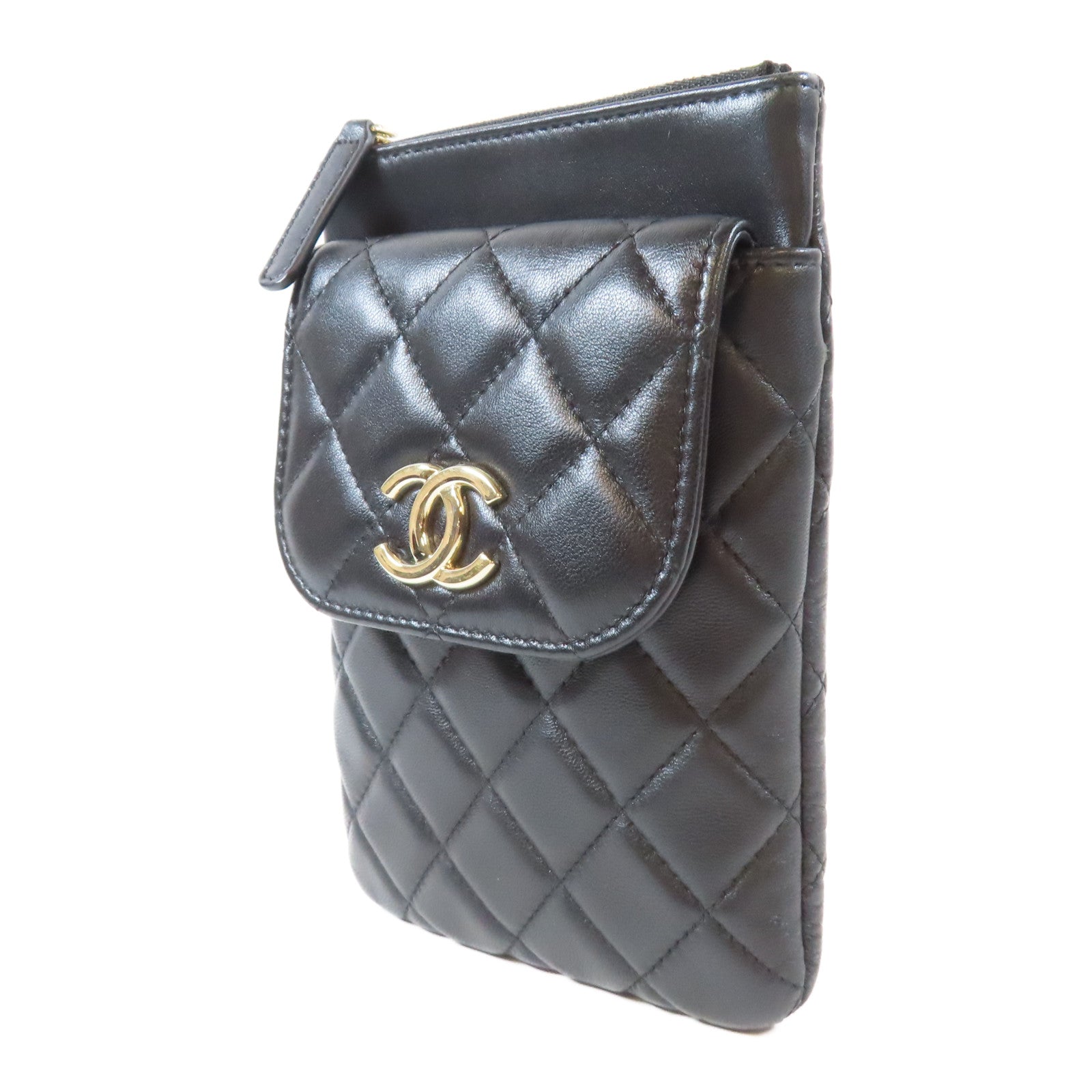 CHANEL 菱格羊皮皮革金扣Chain Shoulder鏈帶肩背袋黑色