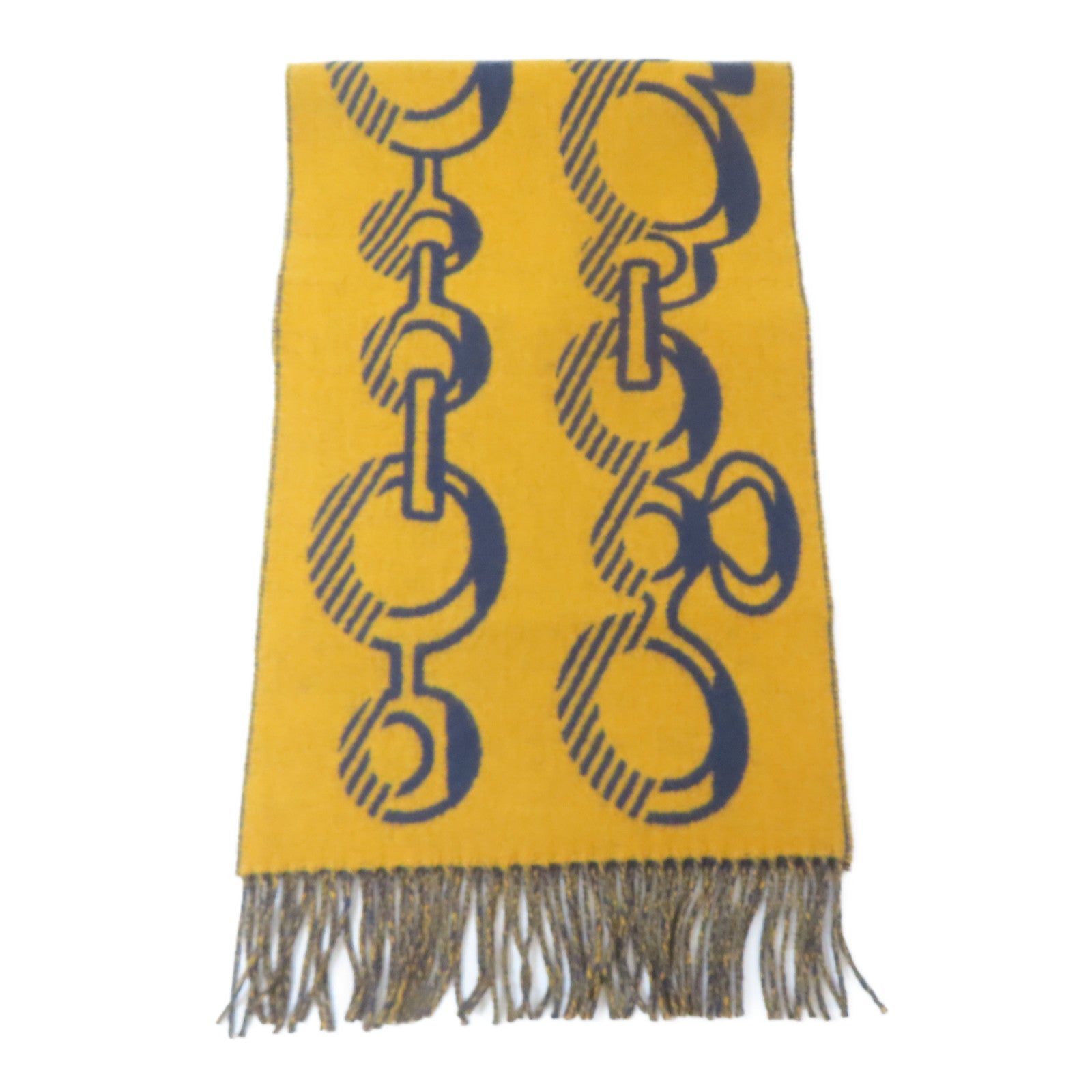 HERMES 羊絨Scarf頸巾深藍色/黃色