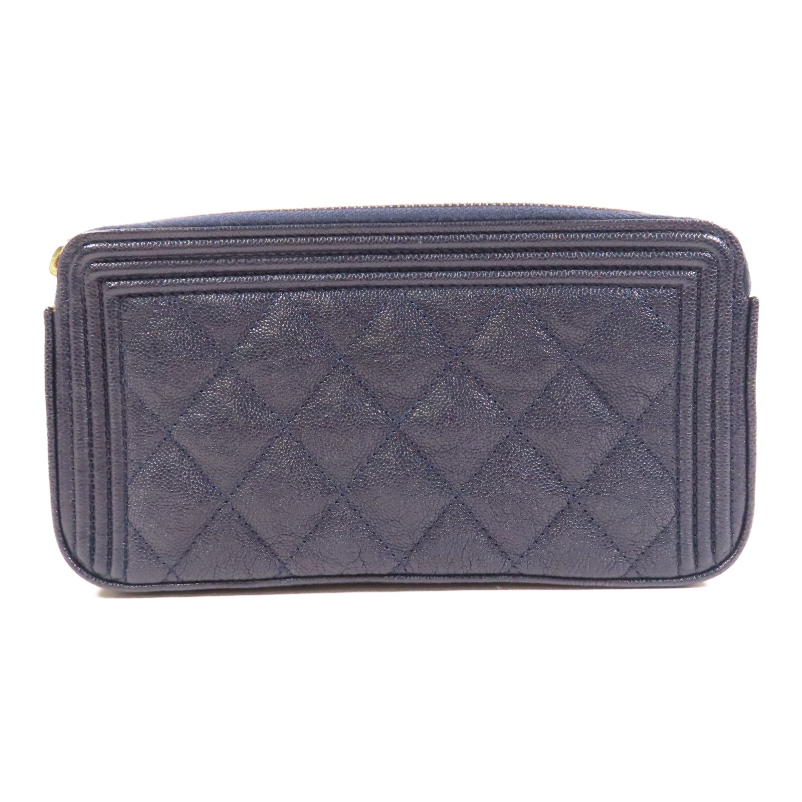 CHANEL 菱格Caviar皮革Chain Shoulder Bag金扣鏈帶肩背袋藍色