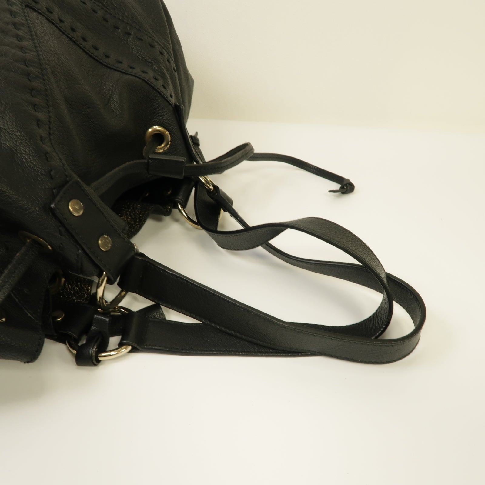SAINT LAURENT 牛皮皮革2 Way Bag 銀扣手挽肩背兩用袋黑色
