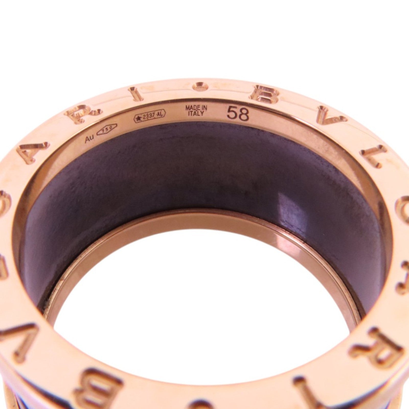 BVLGARI 18K玫瑰金/陶瓷B-zero1 Ring鑽石戒指#58/US#8.25
