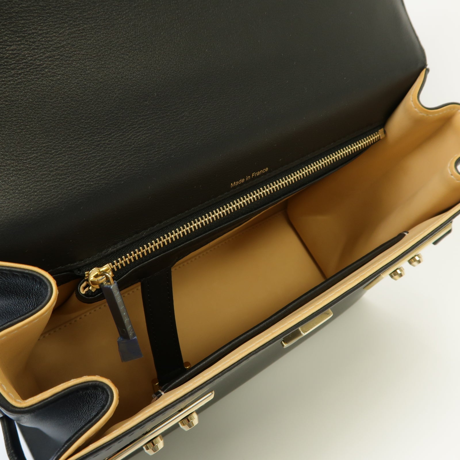 SELECTION 牛皮皮革Delvaux Tempete MM金扣手挽肩背兩用袋黑色