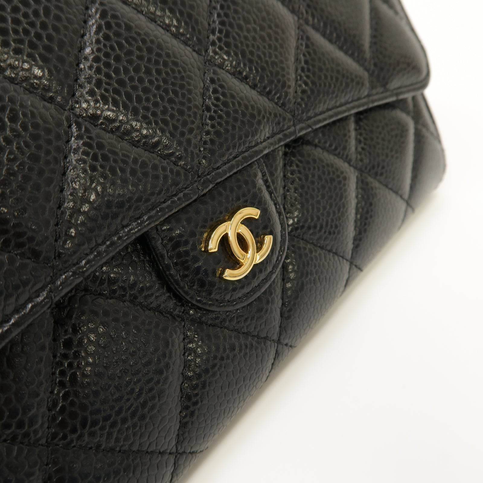 CHANEL 菱格Caviar皮革Long Wallet金扣長錢包黑色