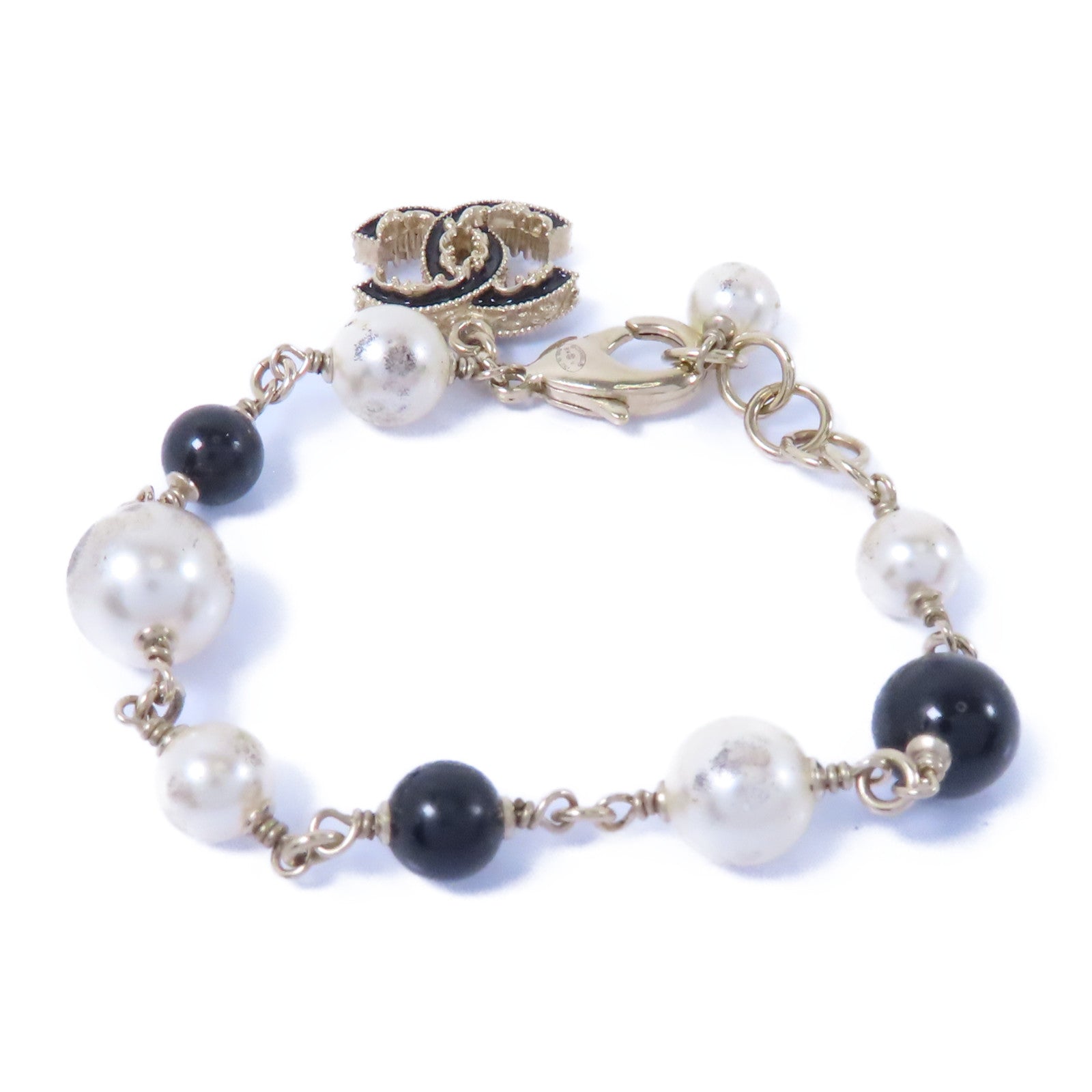 CHANEL PVC/金屬Bracelet手鏈白色/黑色金色
