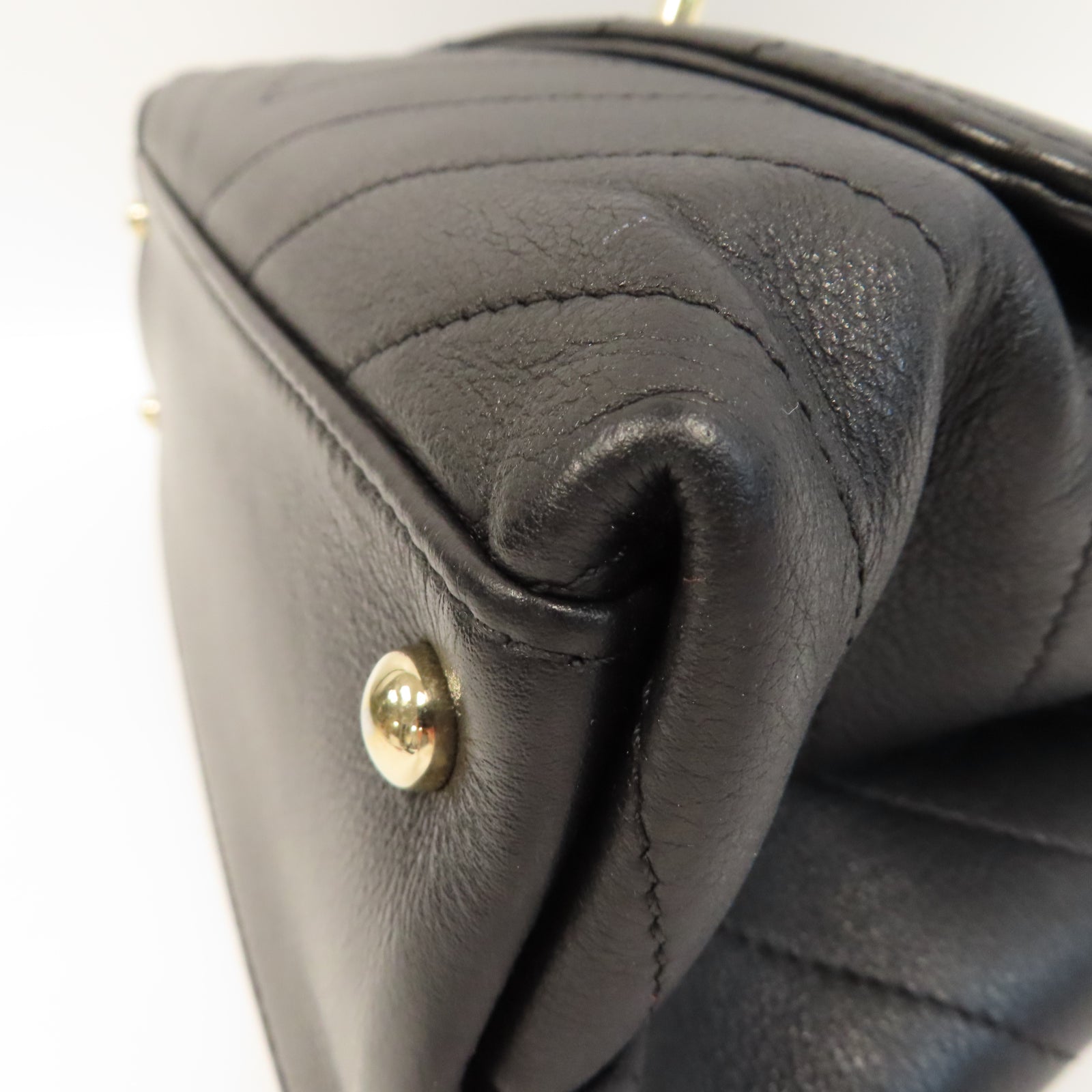CHANEL 斜紋牛皮皮革Top Handle金扣手挽肩背兩用袋黑色