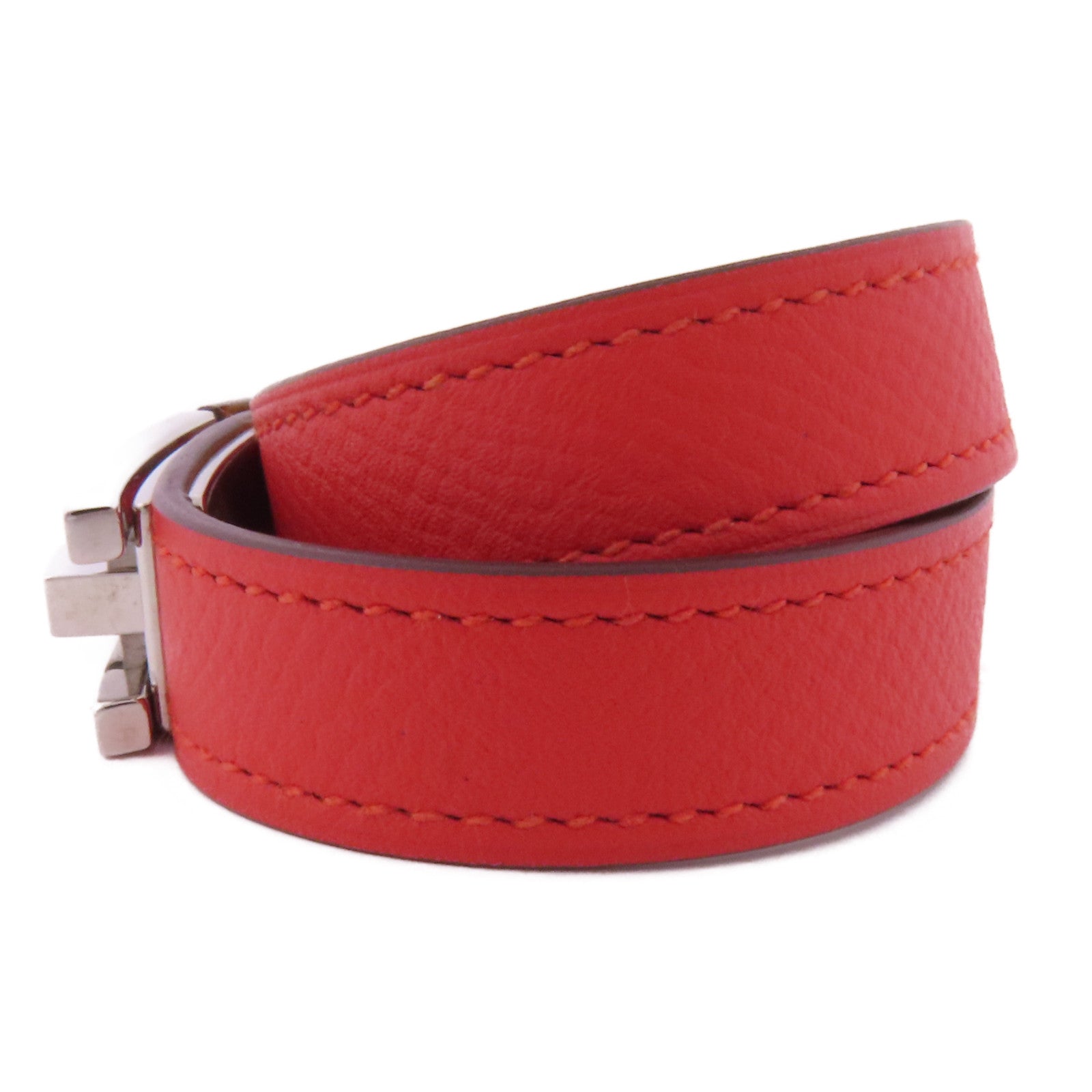 HERMES PHW Bracelet Veau Epsom Leather Red