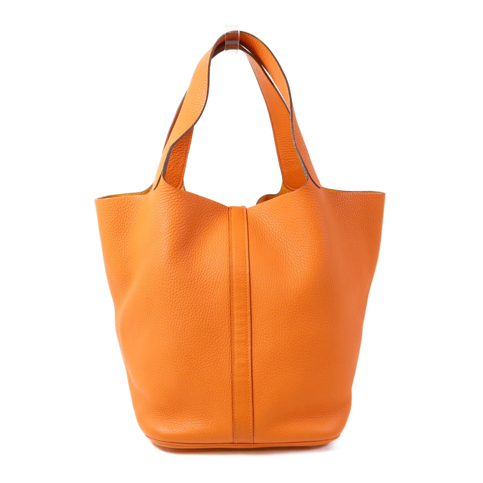 HERMES Clemence皮革Picotin GM銀扣手挽袋Orange