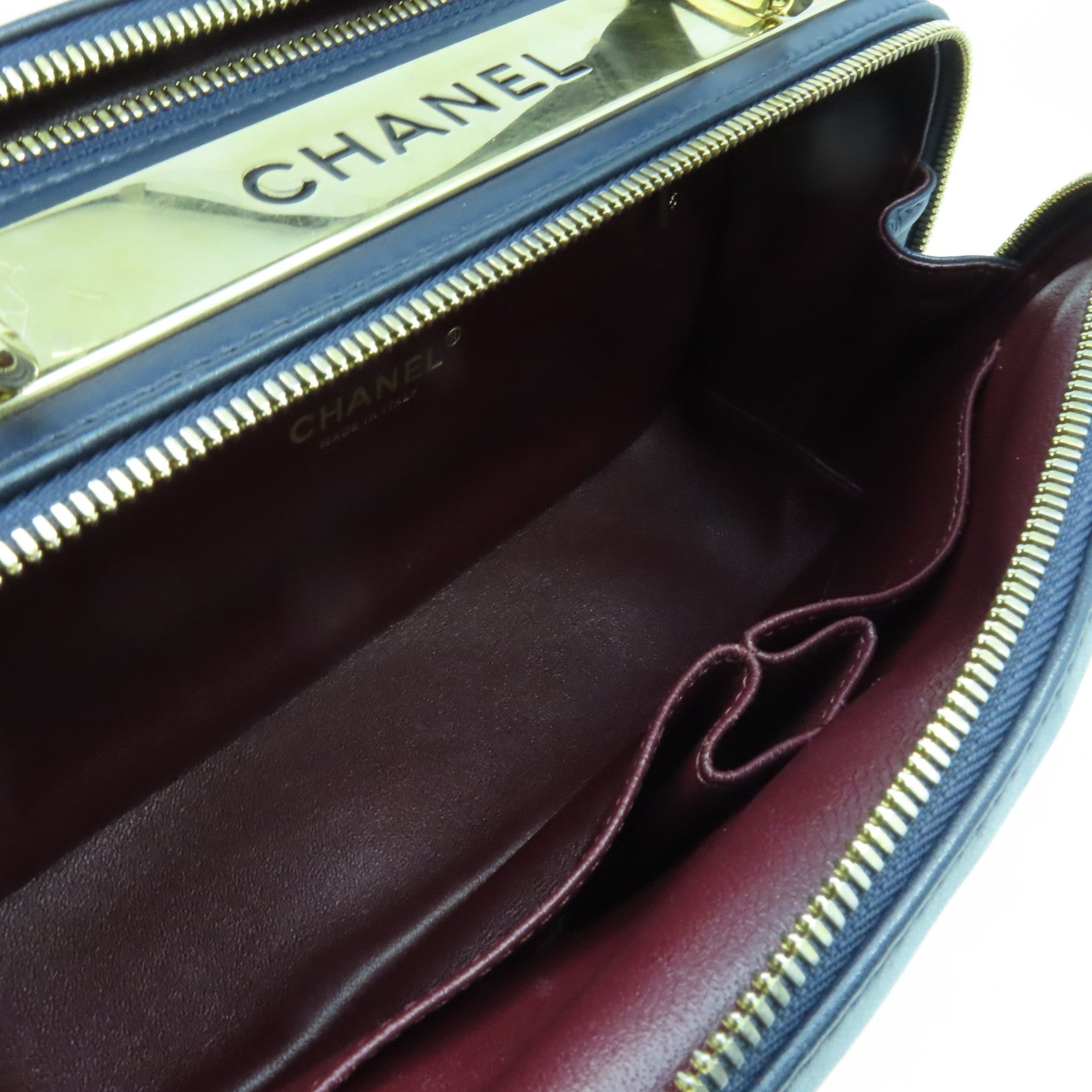 CHANEL 【激減優惠】菱格羊皮皮革Trendy Bowling Bag金扣手挽肩背兩用袋深藍色