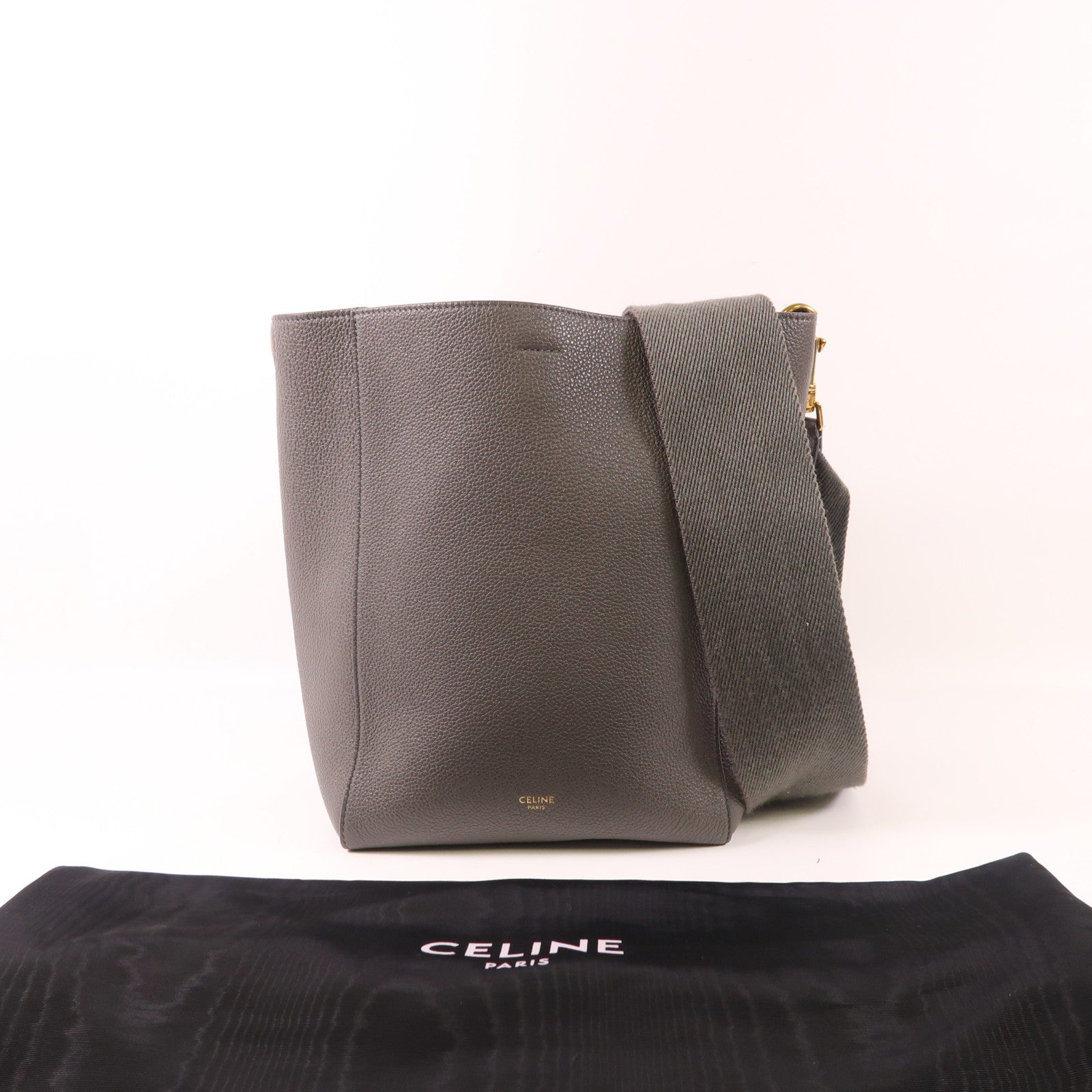 CELINE 牛皮皮革Sangle Bucket Bag金扣肩背袋