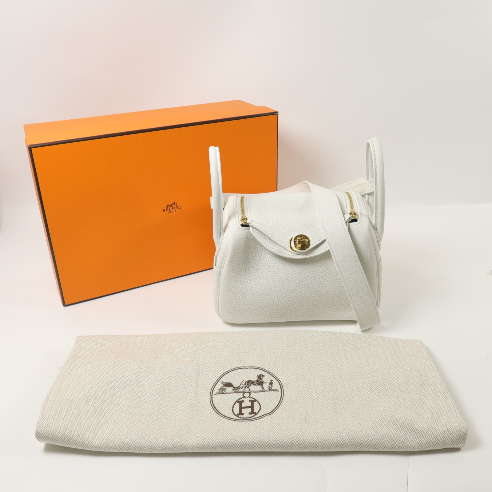 HERMES Clemence皮革Mini Lindy手挽肩背兩用袋New White