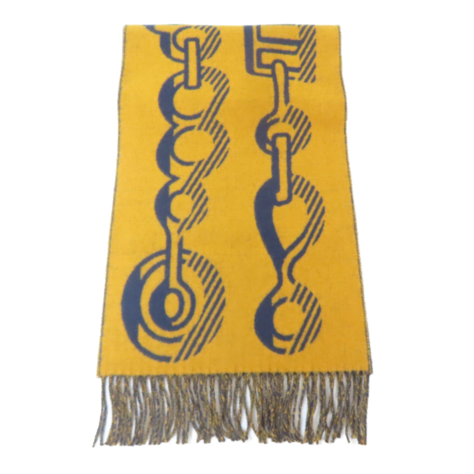 HERMES 羊絨Scarf頸巾深藍色/黃色