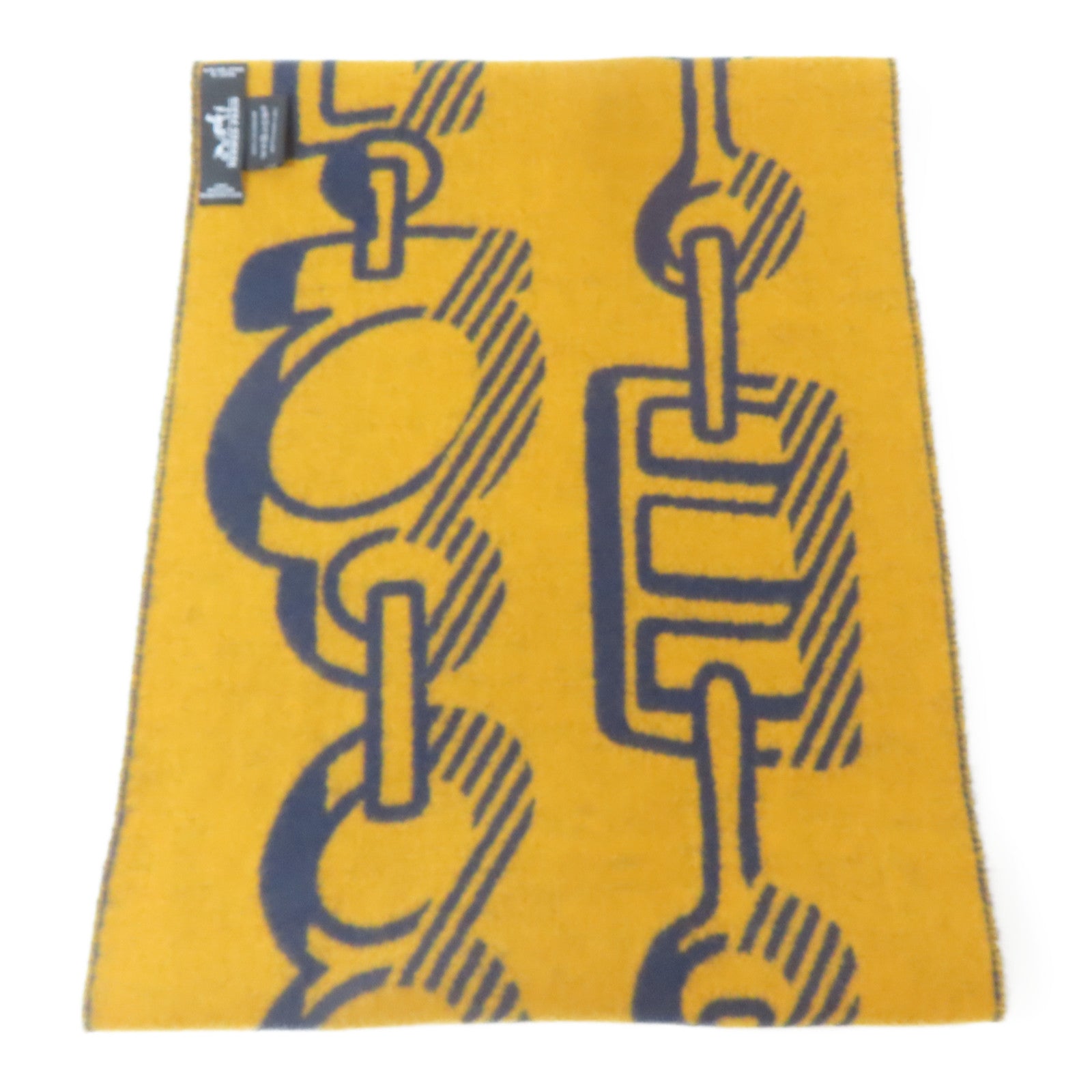 HERMES 羊絨Scarf頸巾深藍色/黃色