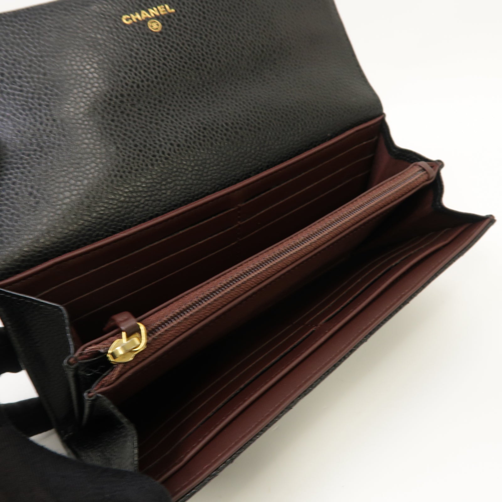 CHANEL 菱格Caviar皮革Long Wallet金扣長錢包黑色