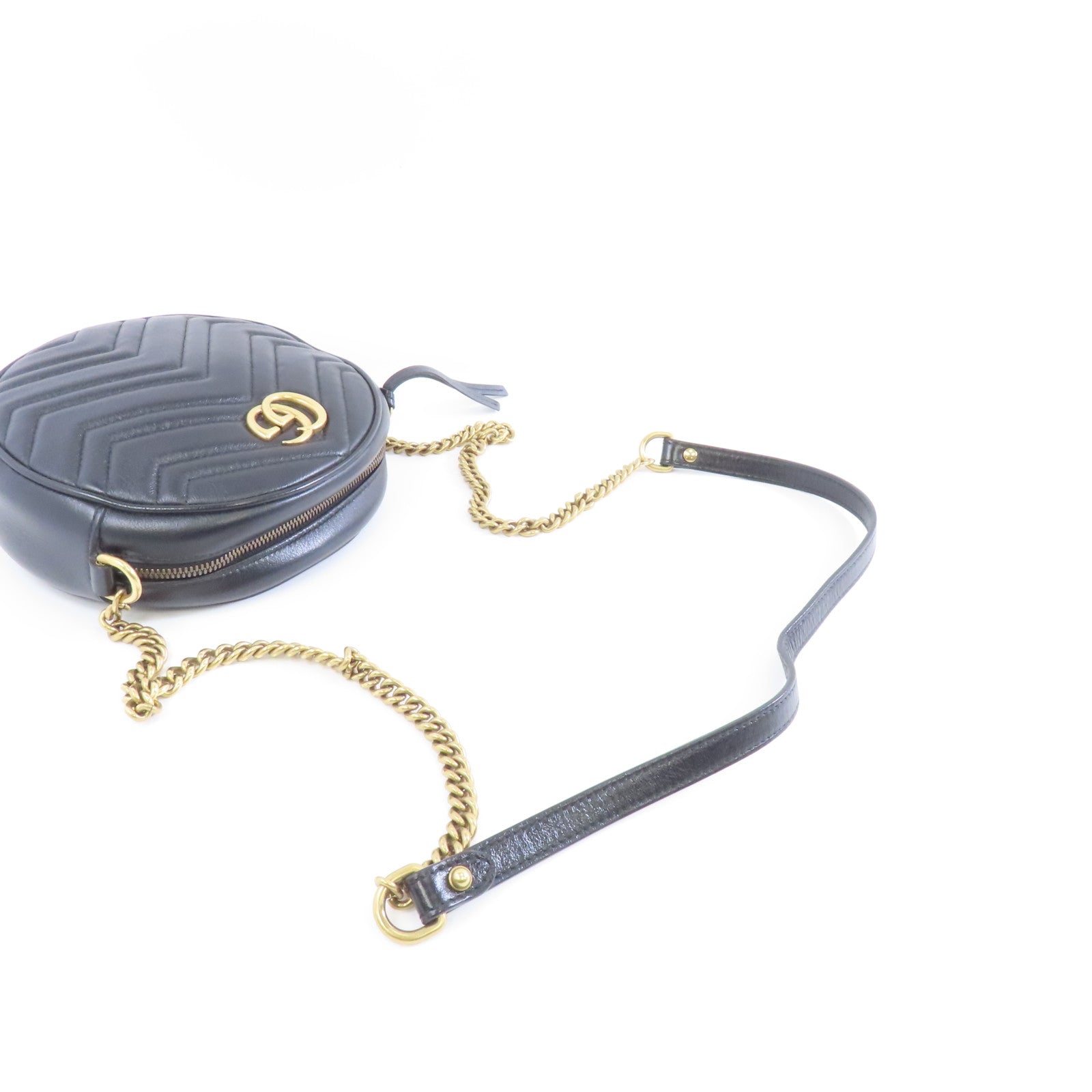 GUCCI 【激減優惠】牛皮皮革GG Marmont金扣鏈帶肩背袋黑色