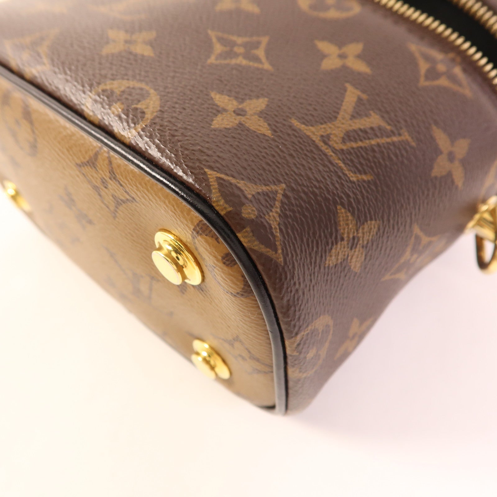 LOUIS VUITTON Monogram Reverse Vanity PM金扣手挽肩背兩用袋棕色