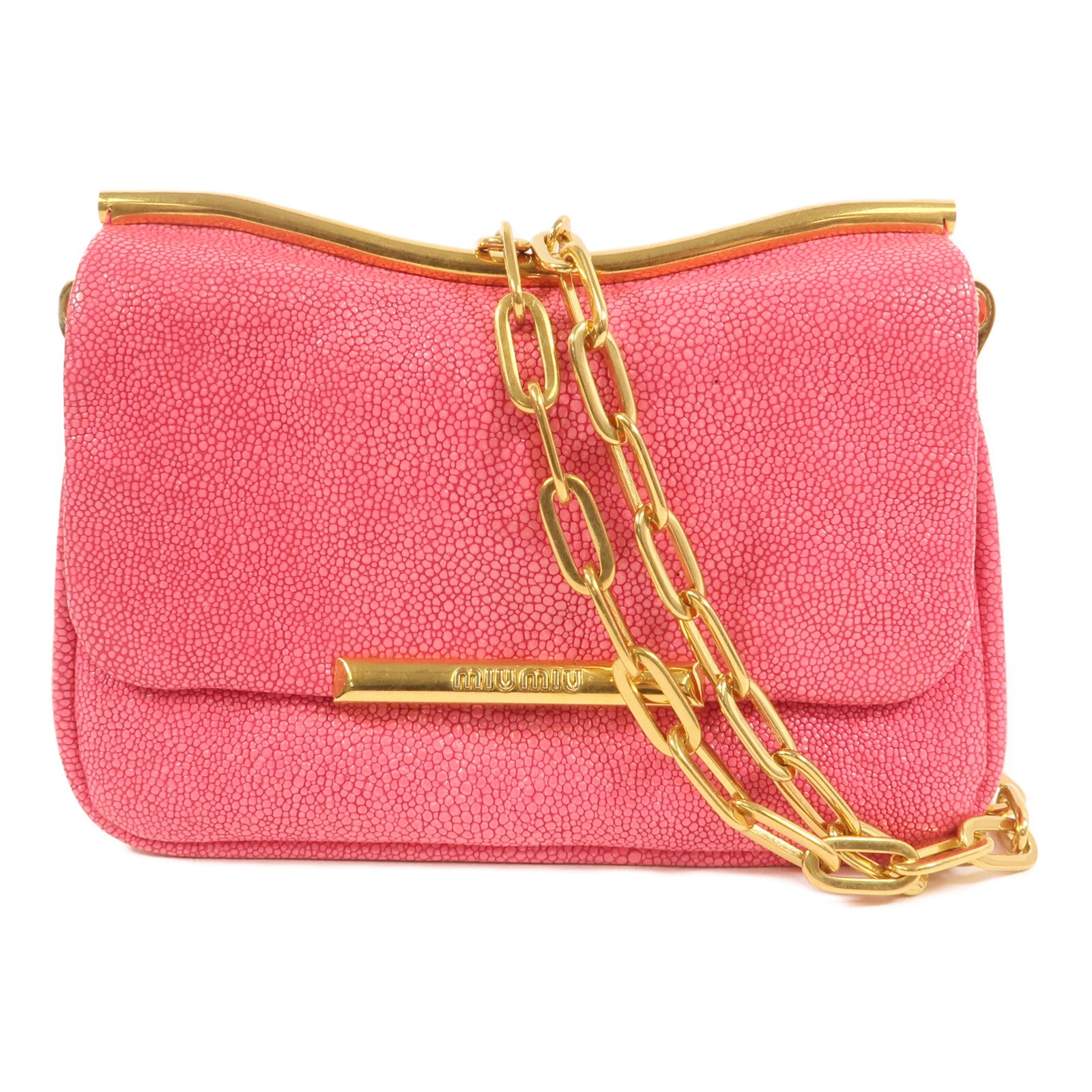 Miu Miu 牛皮皮革Shoulder Bag金扣鏈帶肩背袋