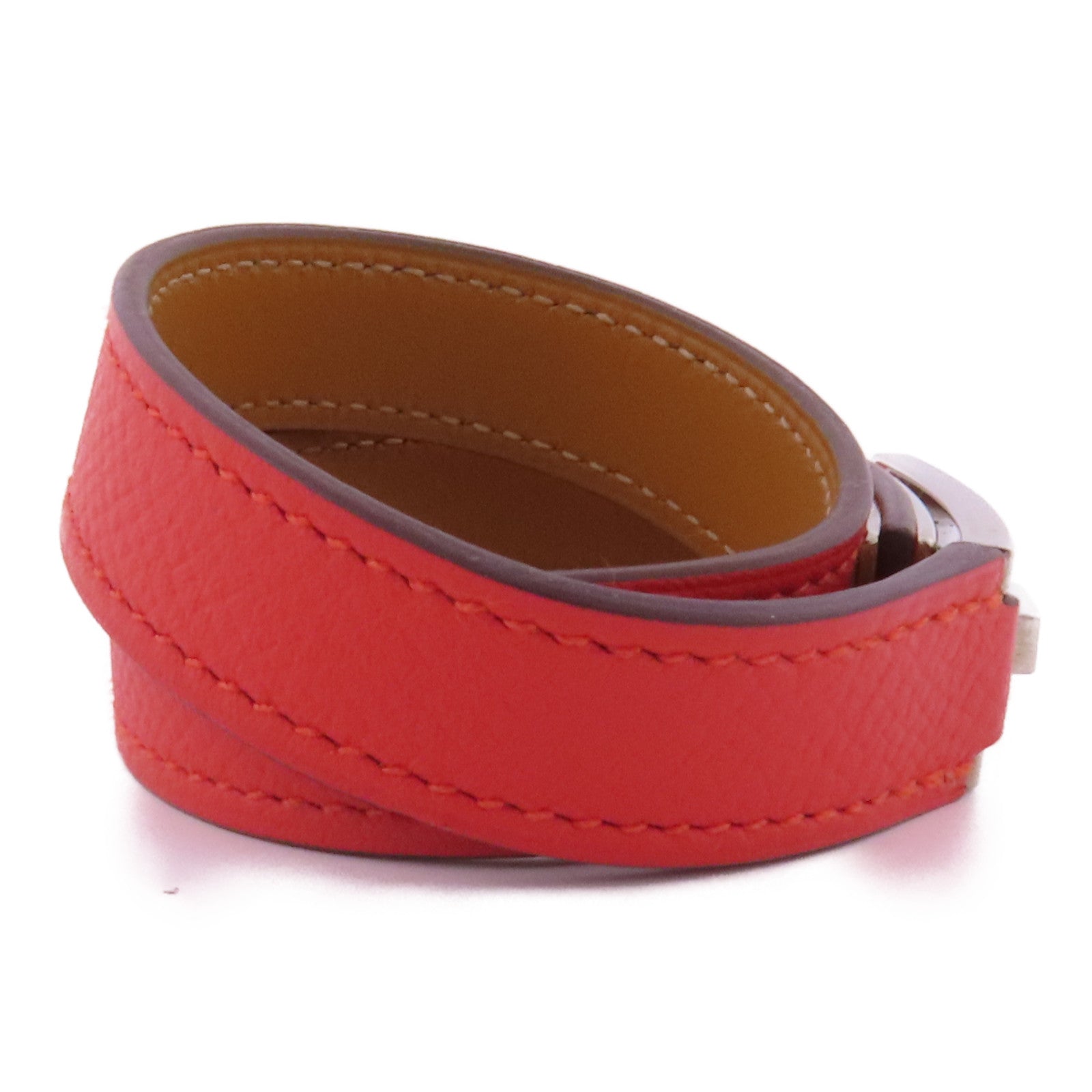 HERMES PHW Bracelet Veau Epsom Leather Red