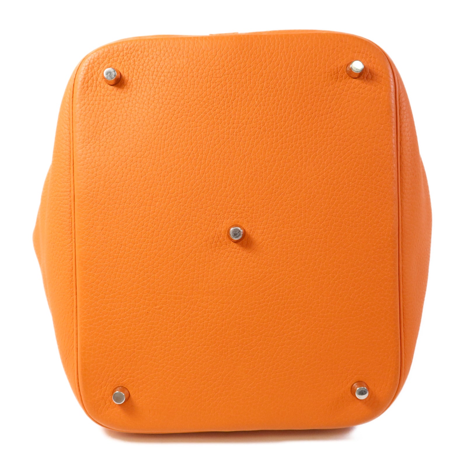 HERMES Clemence皮革Picotin GM銀扣手挽袋Orange