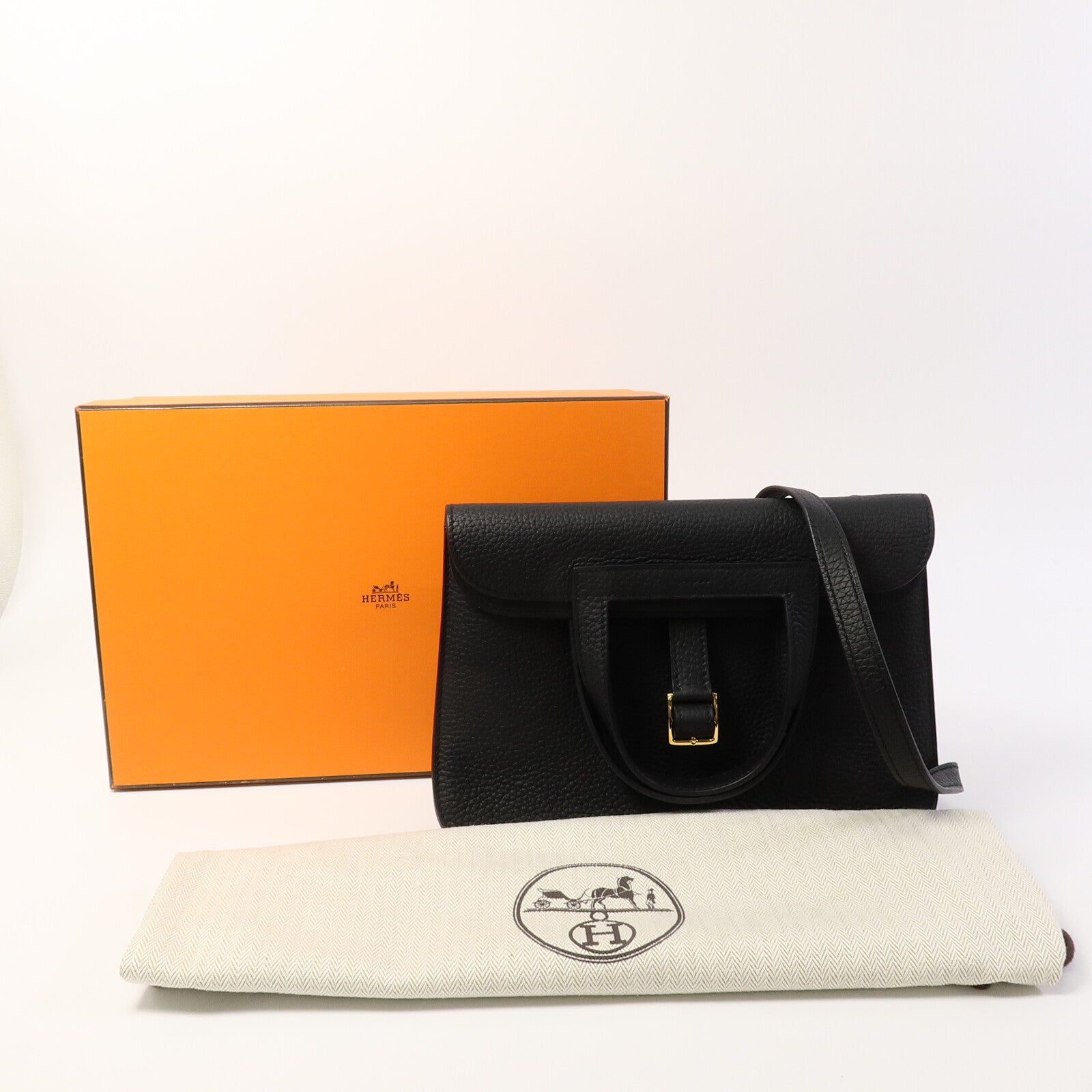 HERMES Clemence皮革Halzan 25肩背袋Noir