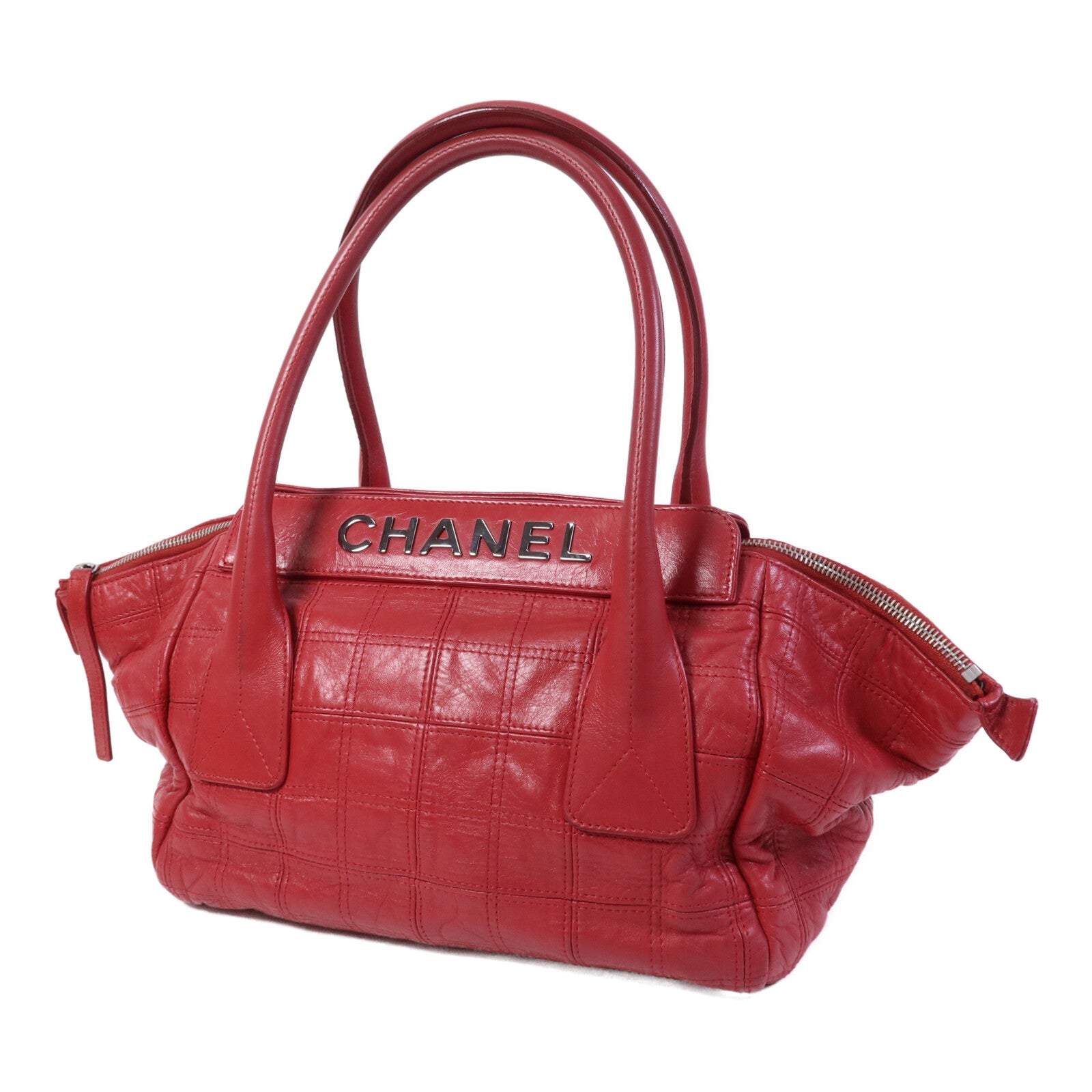 CHANEL 羊皮皮革Hand Bag銀扣肩背袋