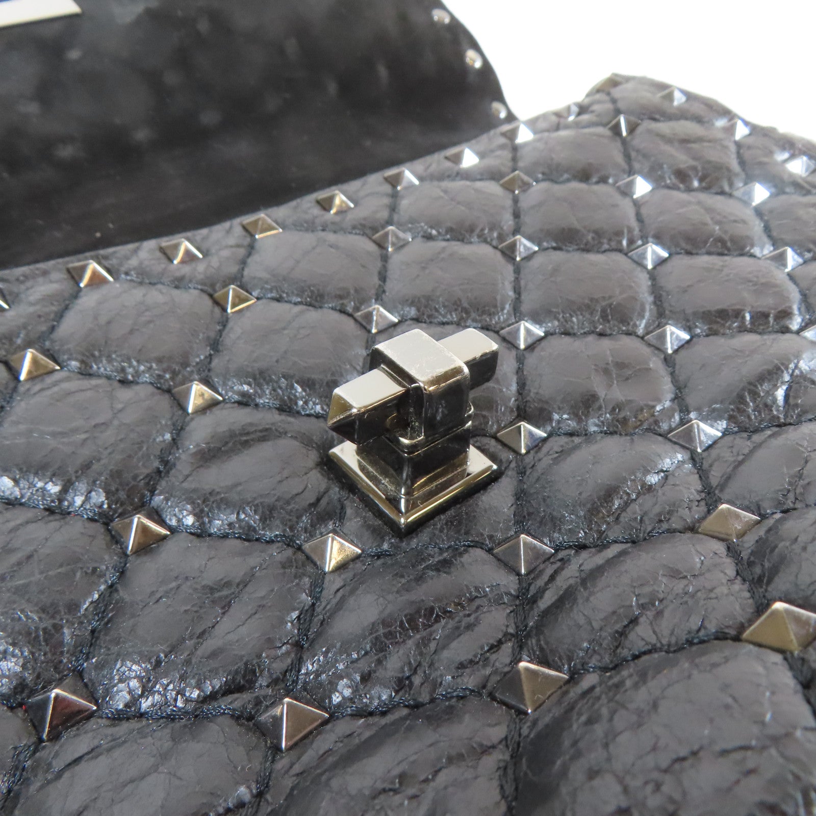 Valentino 牛皮皮革Chain Shoulder黑扣手挽肩背兩用袋黑色