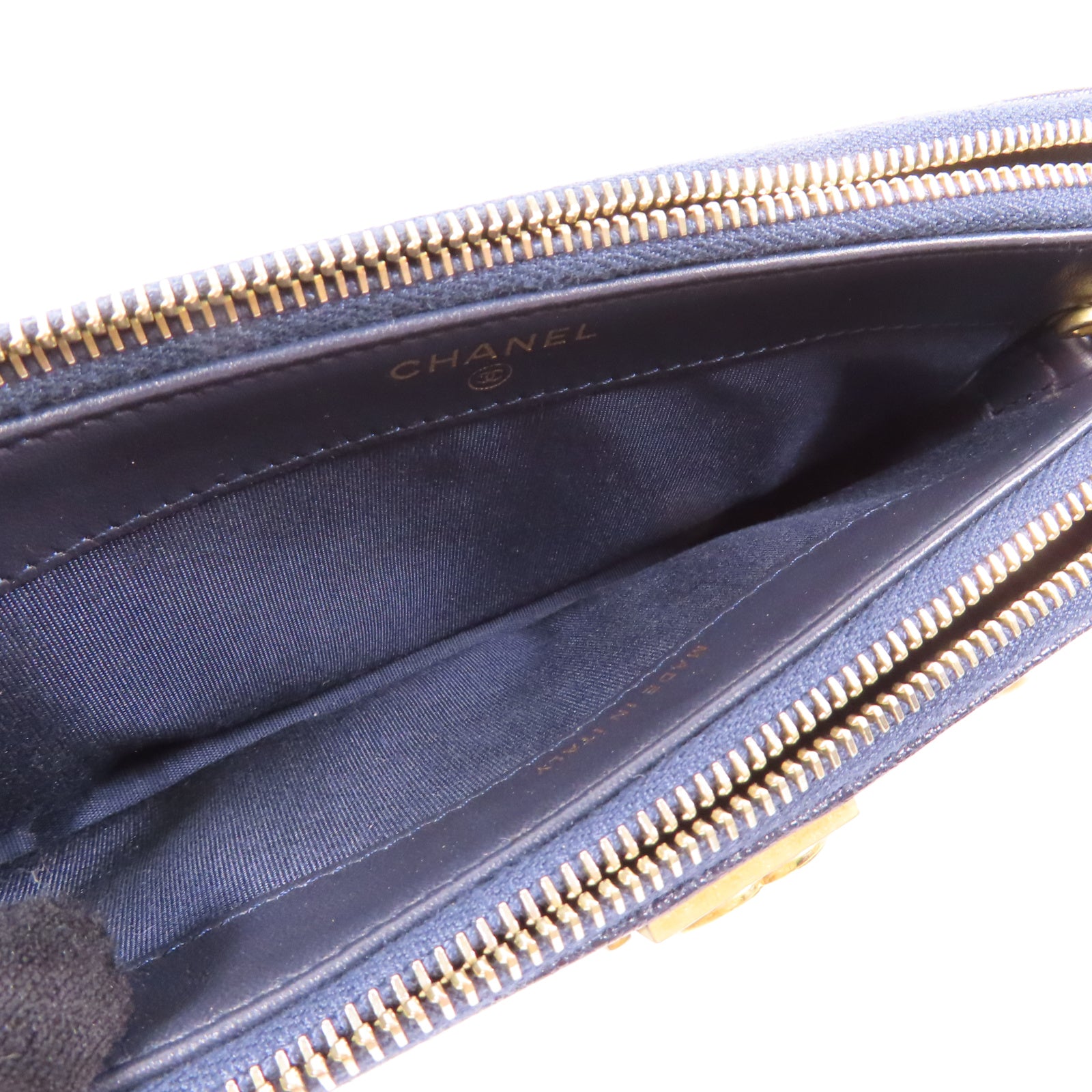 CHANEL 菱格Caviar皮革Chain Shoulder Bag金扣鏈帶肩背袋藍色