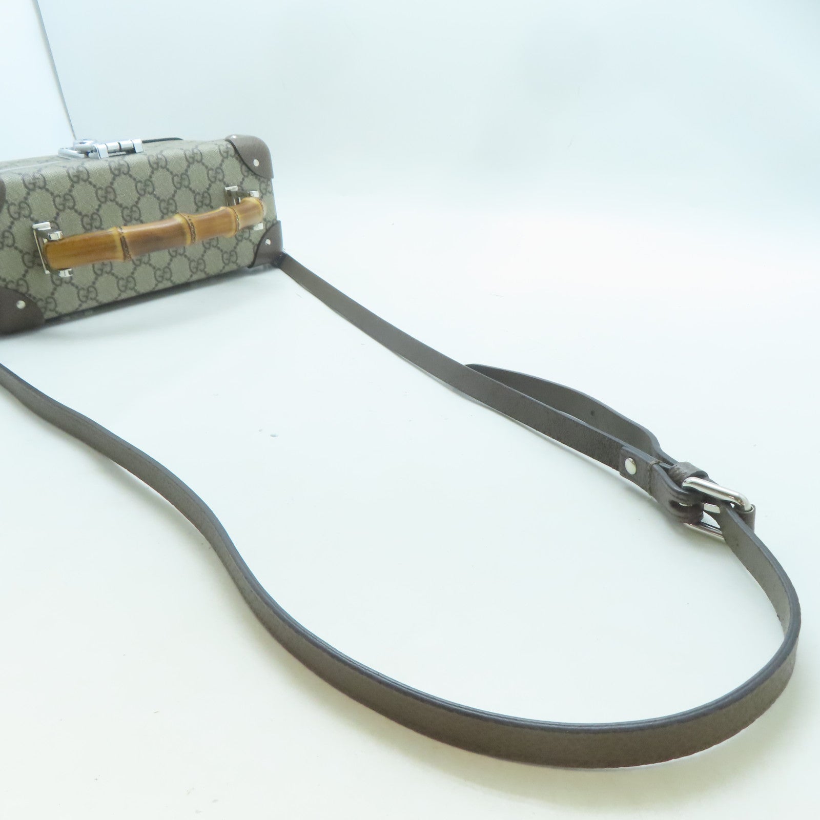 GUCCI 塗層帆布Bamboo Trunk銀扣手挽肩背兩用袋啡色