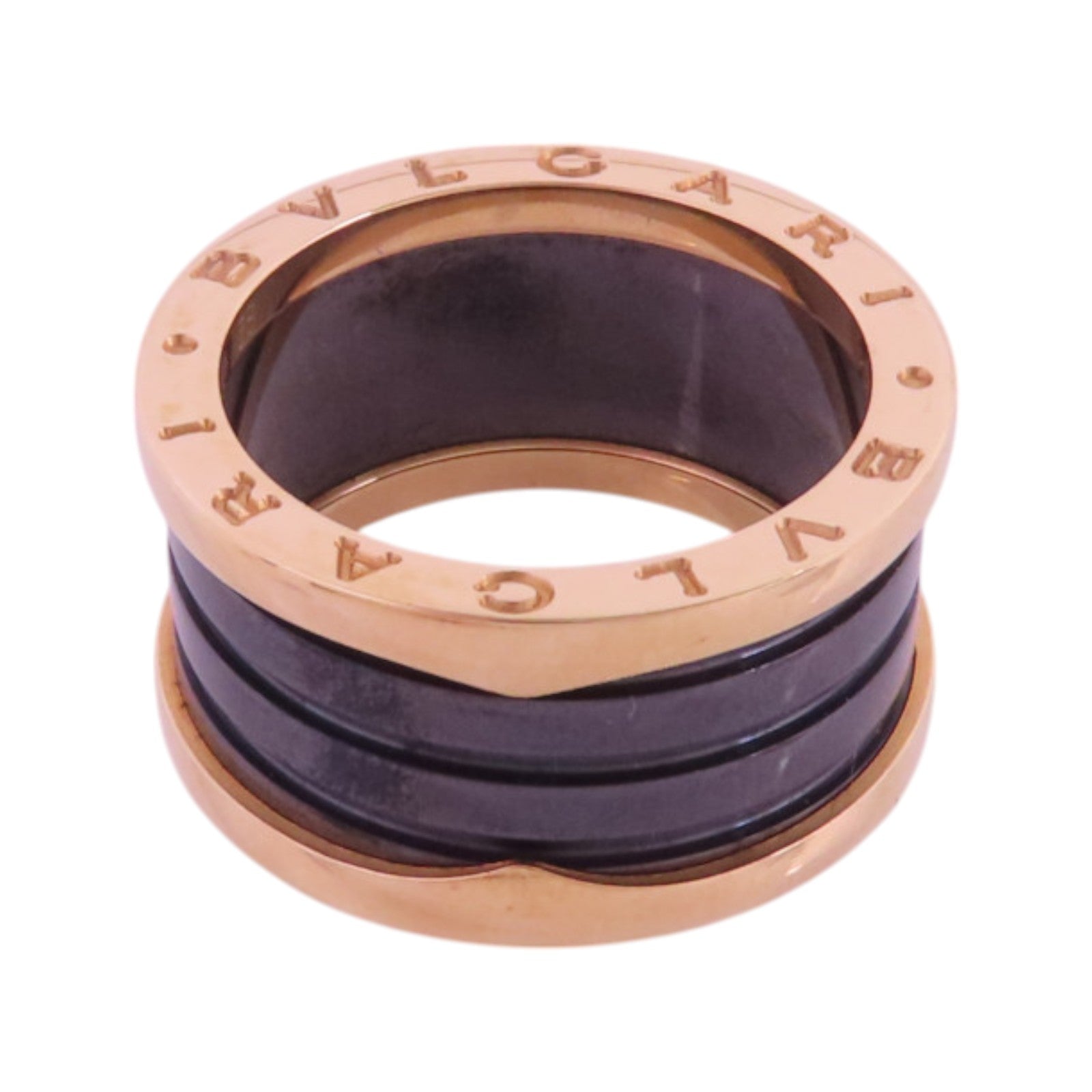 BVLGARI 18K玫瑰金/陶瓷B-zero1 Ring鑽石戒指#58/US#8.25
