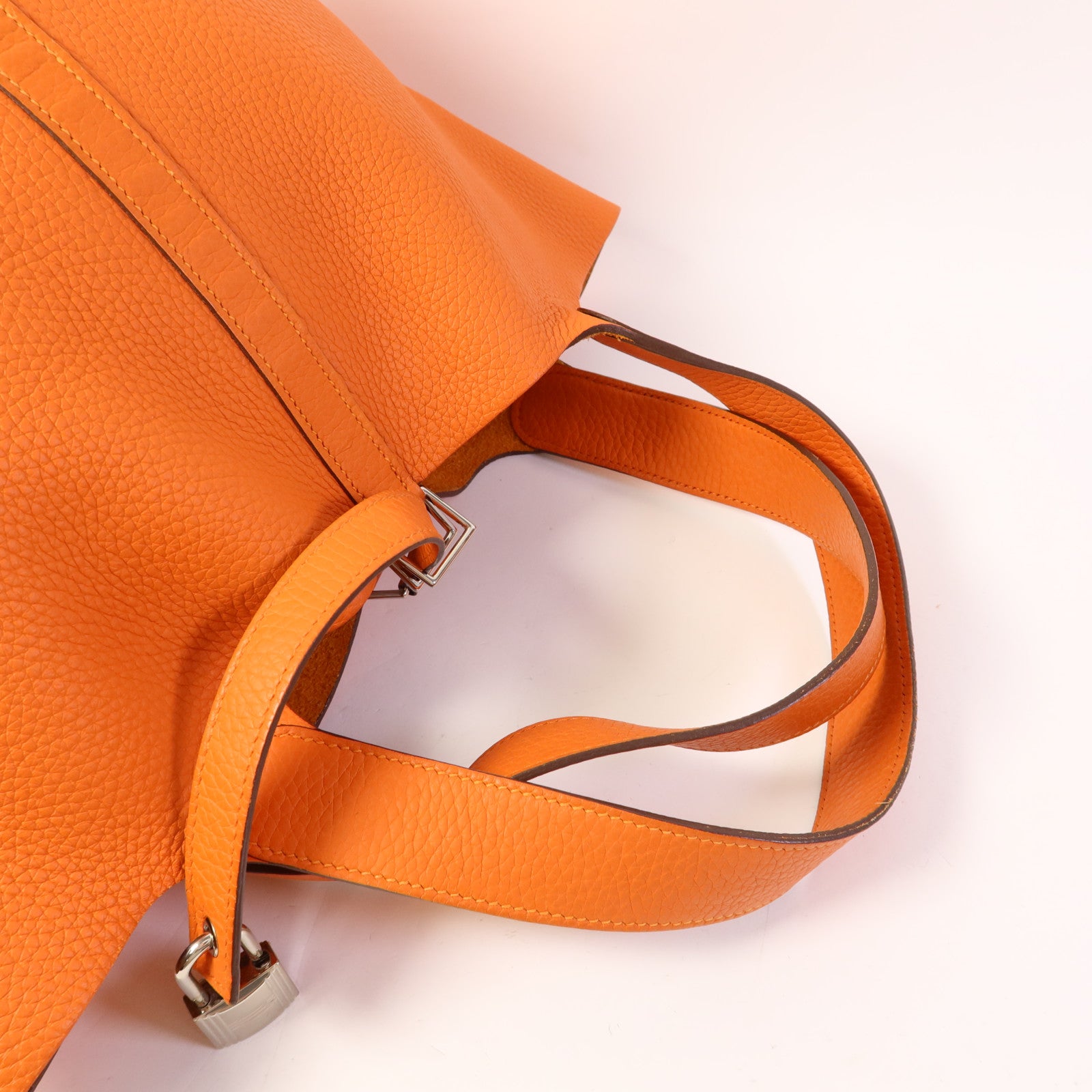 HERMES Clemence皮革Picotin GM銀扣手挽袋Orange
