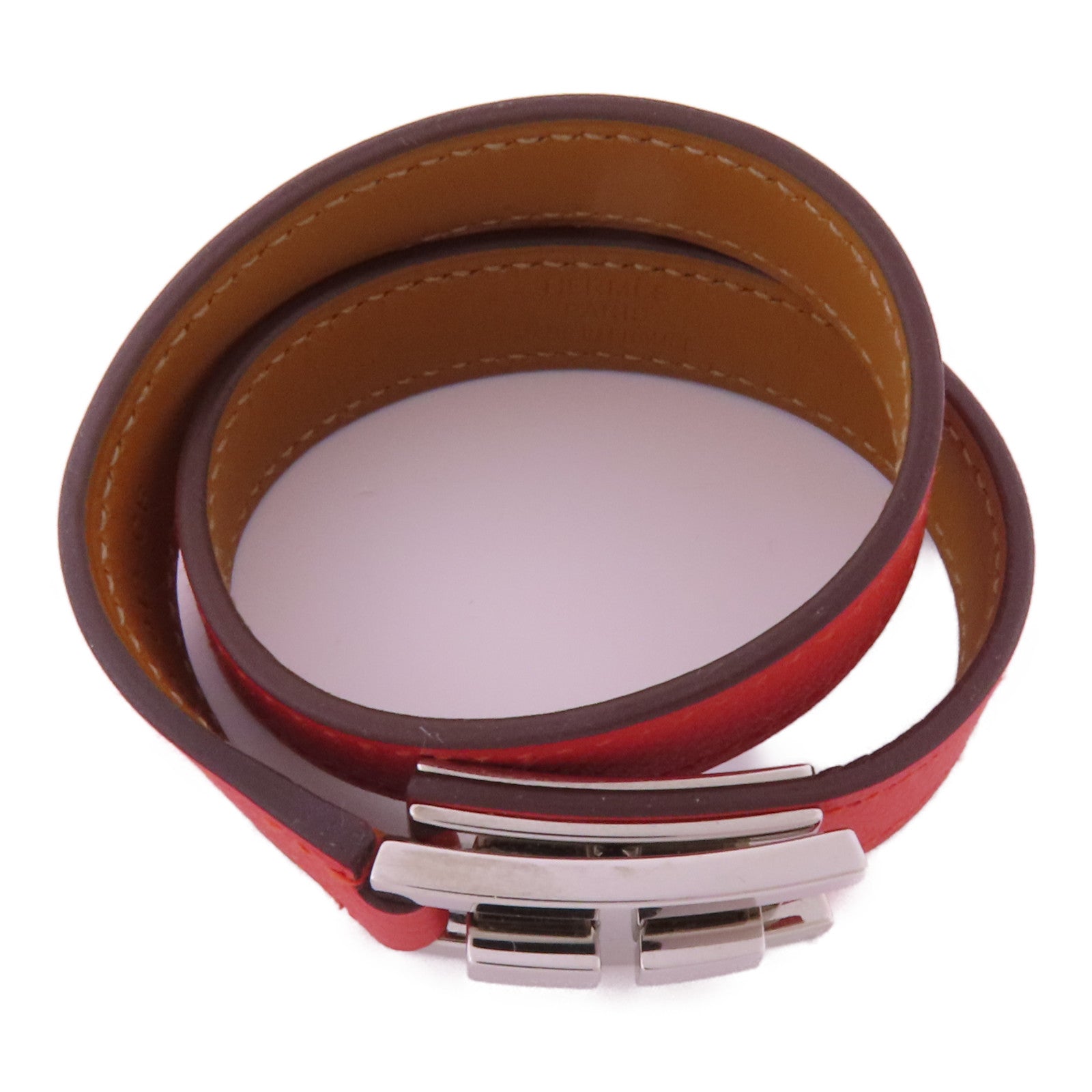 HERMES Epsom皮革Bracelet銀扣手帶