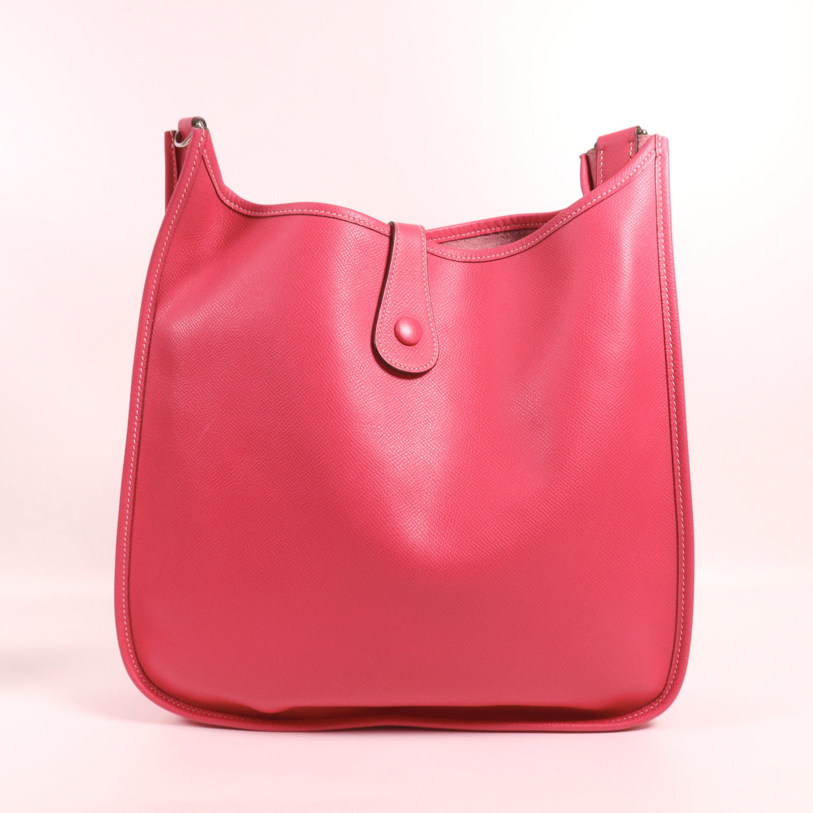 HERMES Epsom皮革Evelyne GM銀扣肩背袋Rose Tyrien