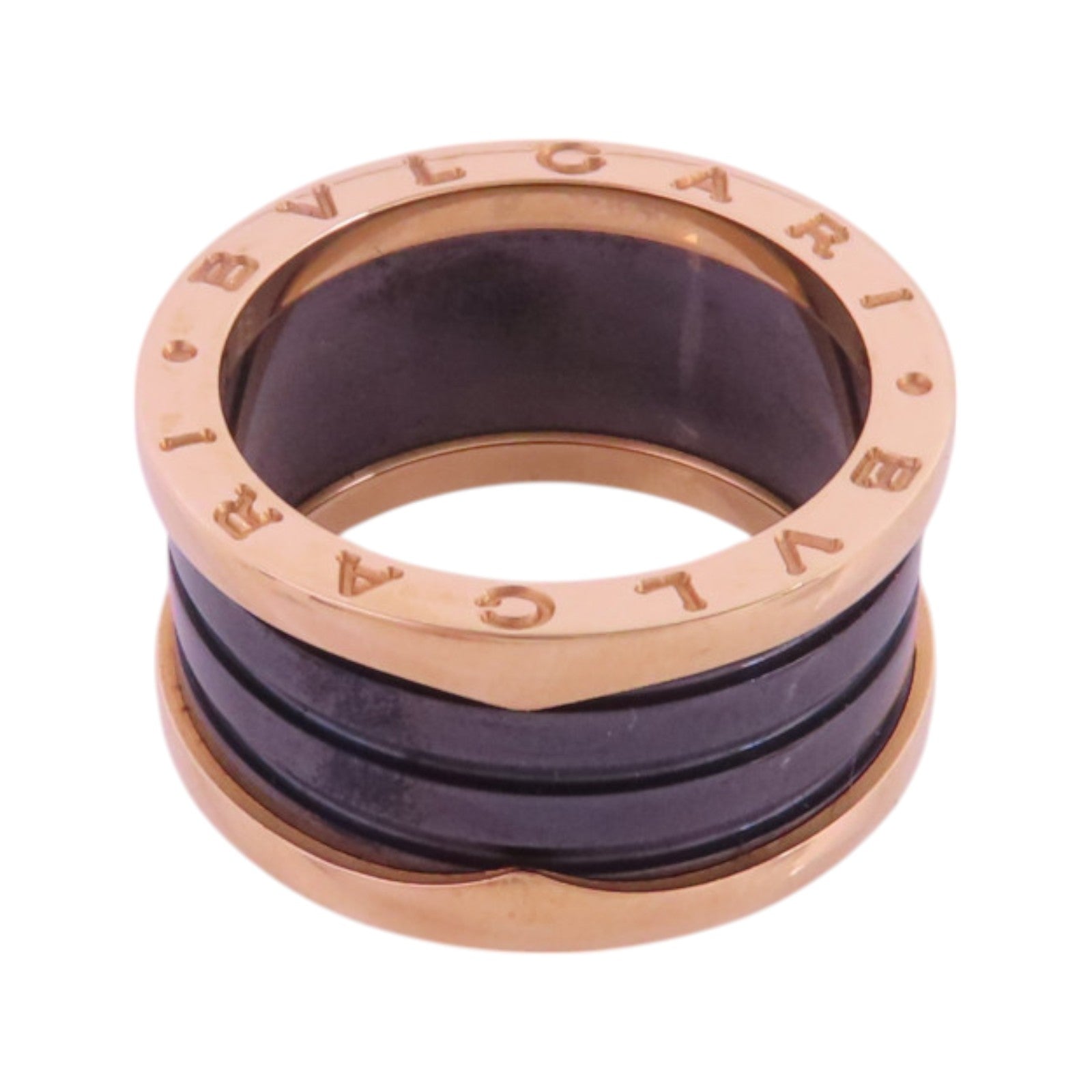 BVLGARI 18K玫瑰金/陶瓷B-zero1 Ring鑽石戒指#58/US#8.25