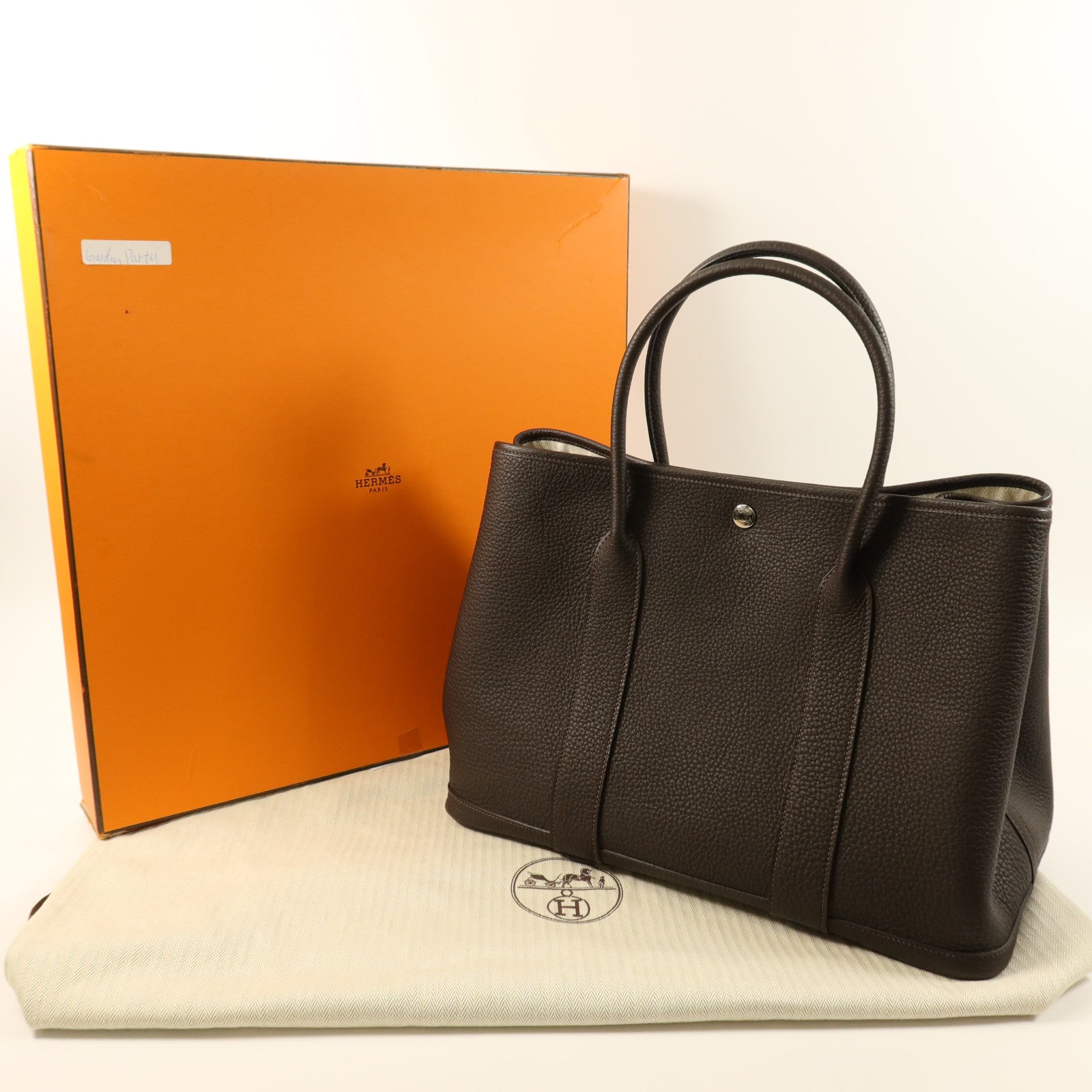 HERMES Negonda皮革Garden Party PM銀扣手挽袋 Chocolat