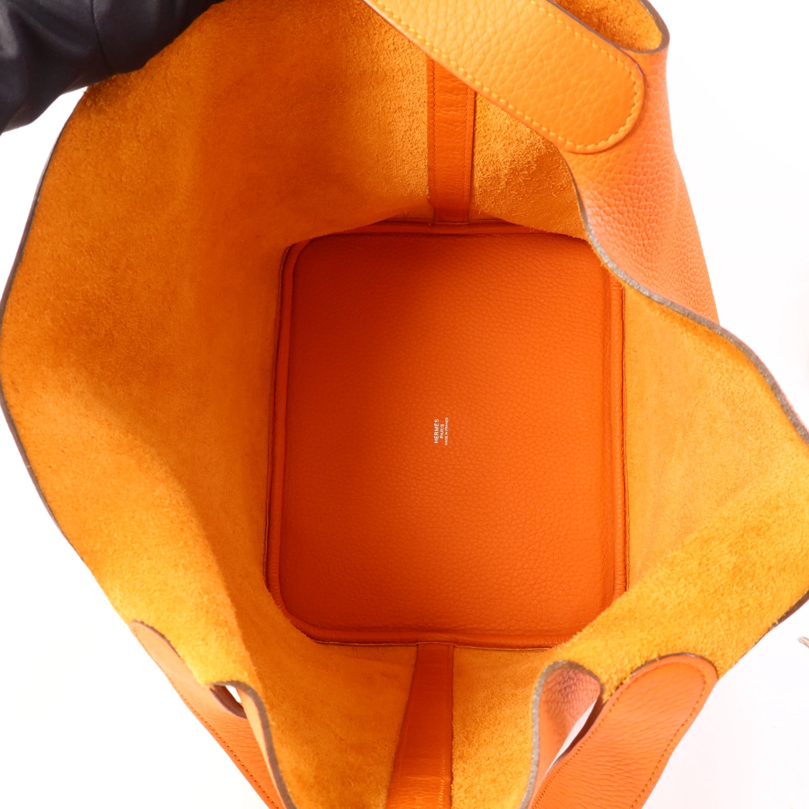 HERMES Clemence皮革Picotin GM銀扣手挽袋Orange