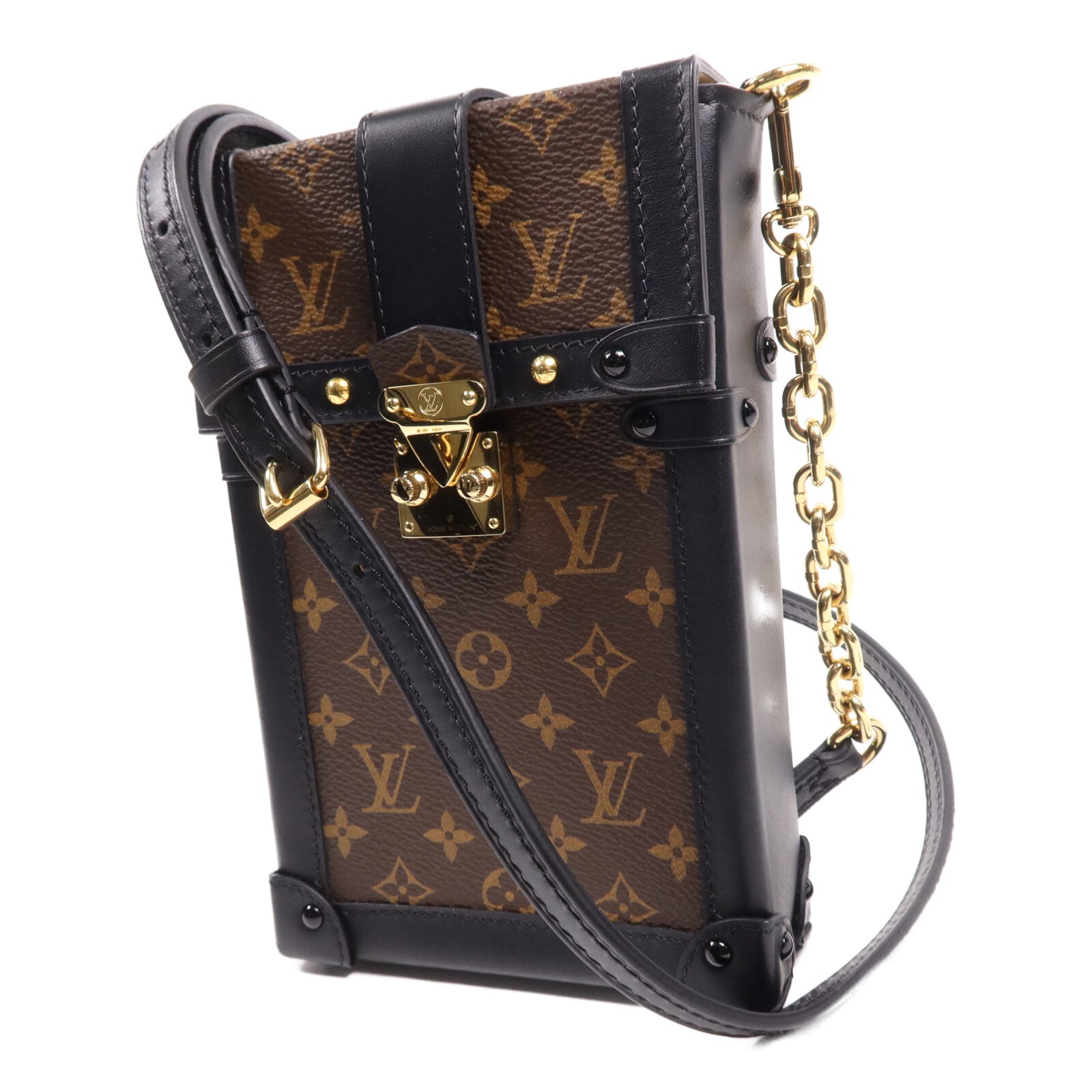 LOUIS VUITTON Monogram Pochette Trunk Vertical金扣鏈帶肩背袋