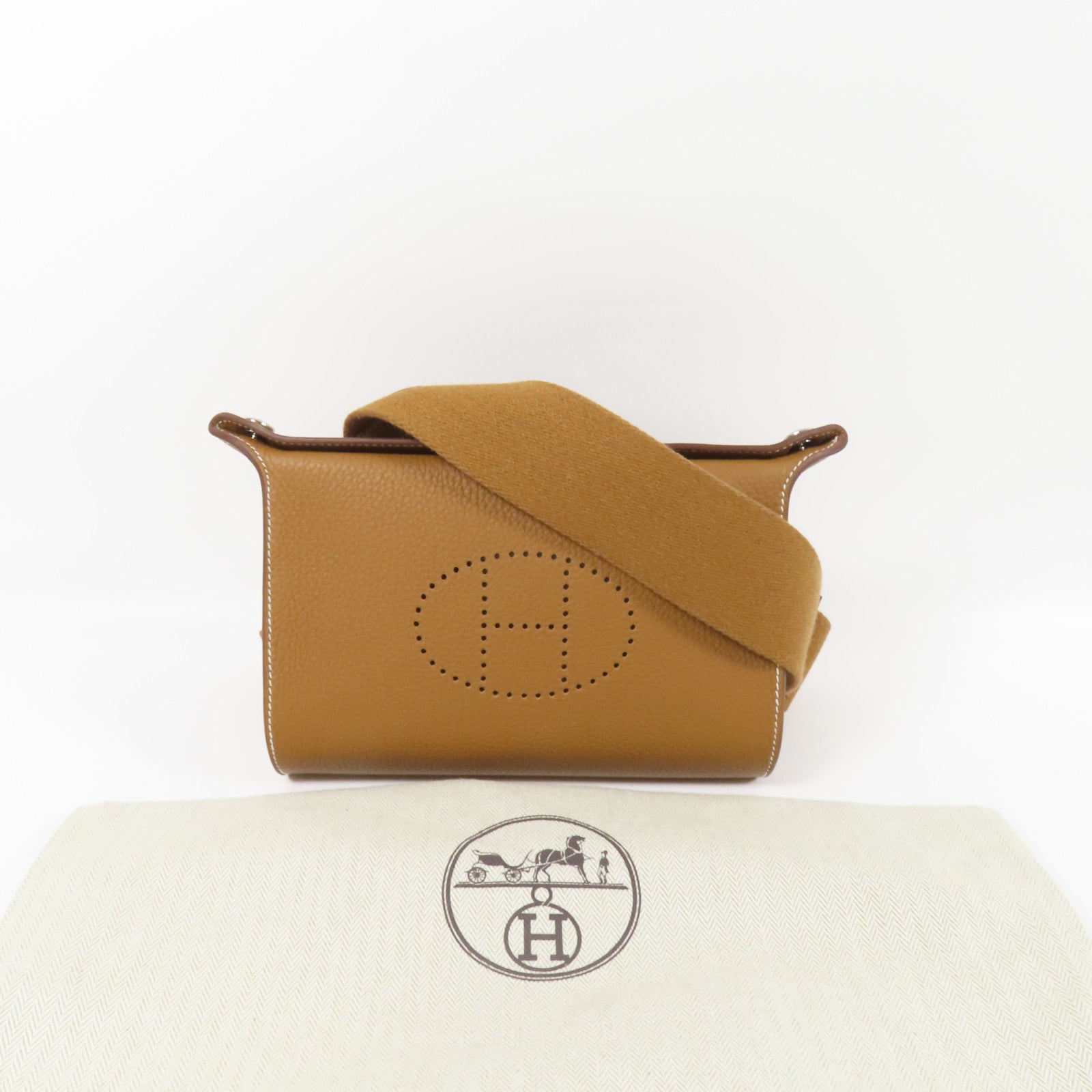 HERMES Togo皮革Videpoches銀扣肩背袋Gold