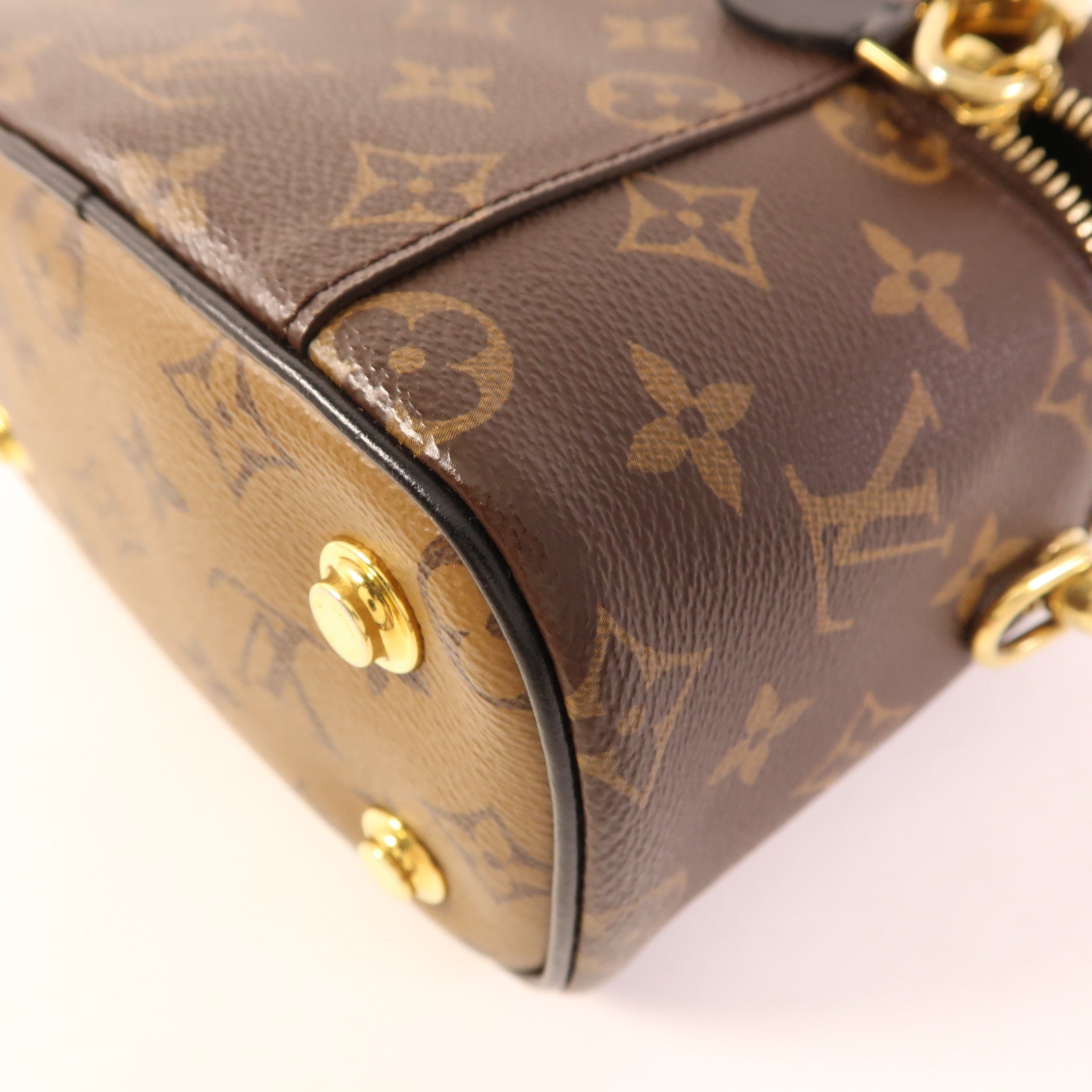 LOUIS VUITTON Monogram Reverse Vanity PM金扣手挽肩背兩用袋棕色