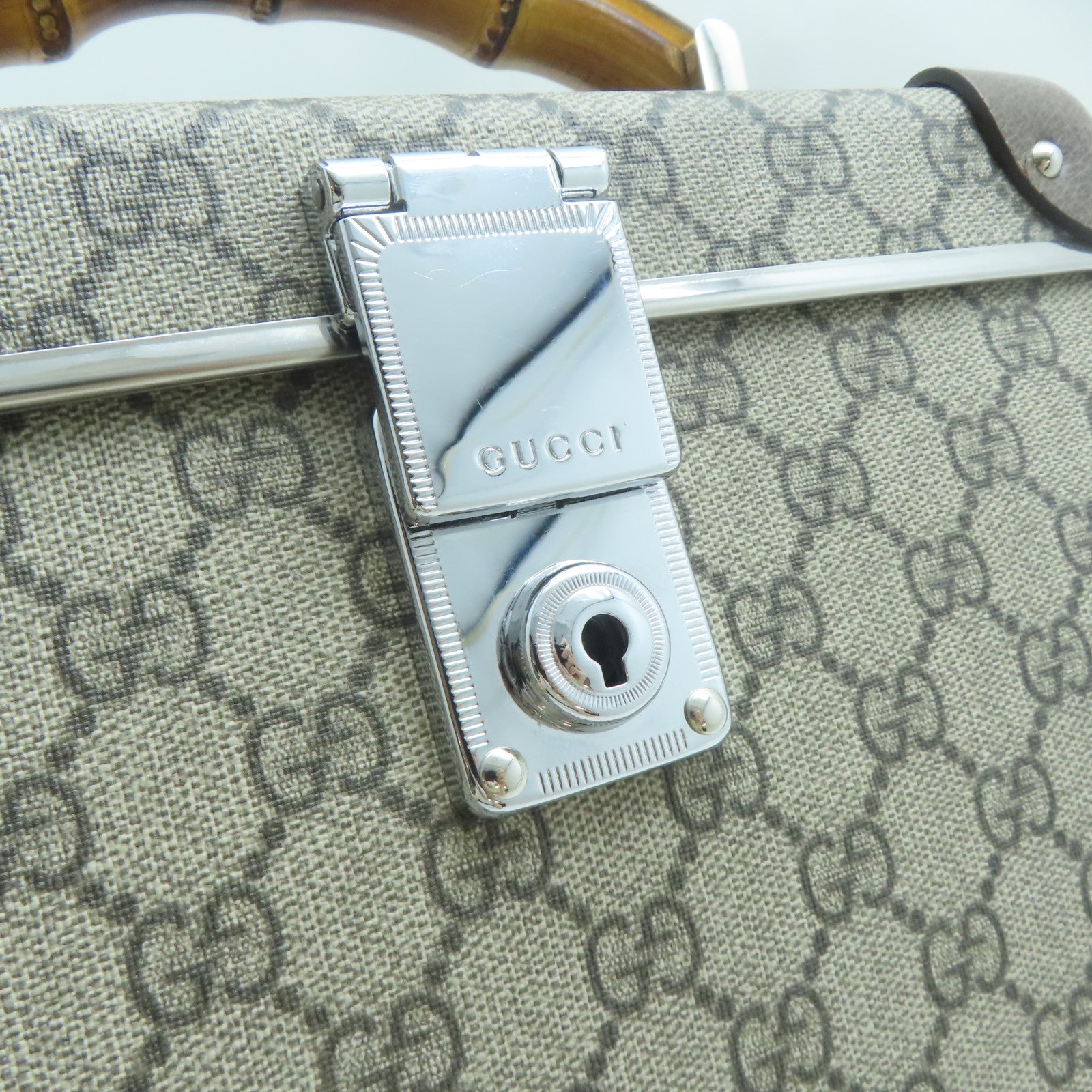 GUCCI 塗層帆布Bamboo Trunk銀扣手挽肩背兩用袋啡色