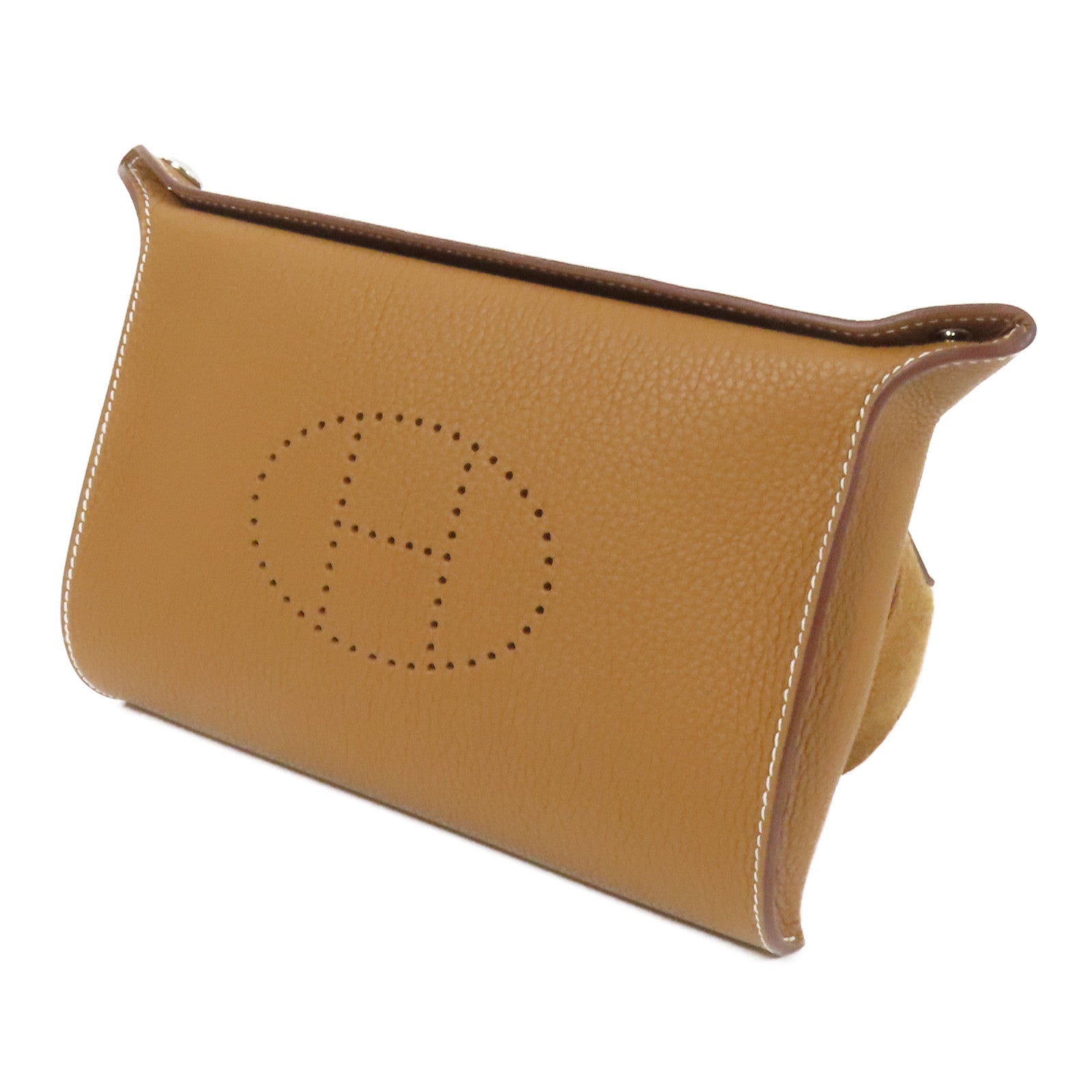 HERMES Togo皮革Videpoches銀扣肩背袋Gold