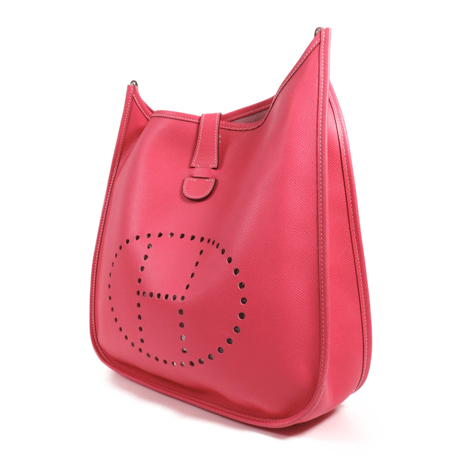HERMES Epsom皮革Evelyne GM銀扣肩背袋Rose Tyrien