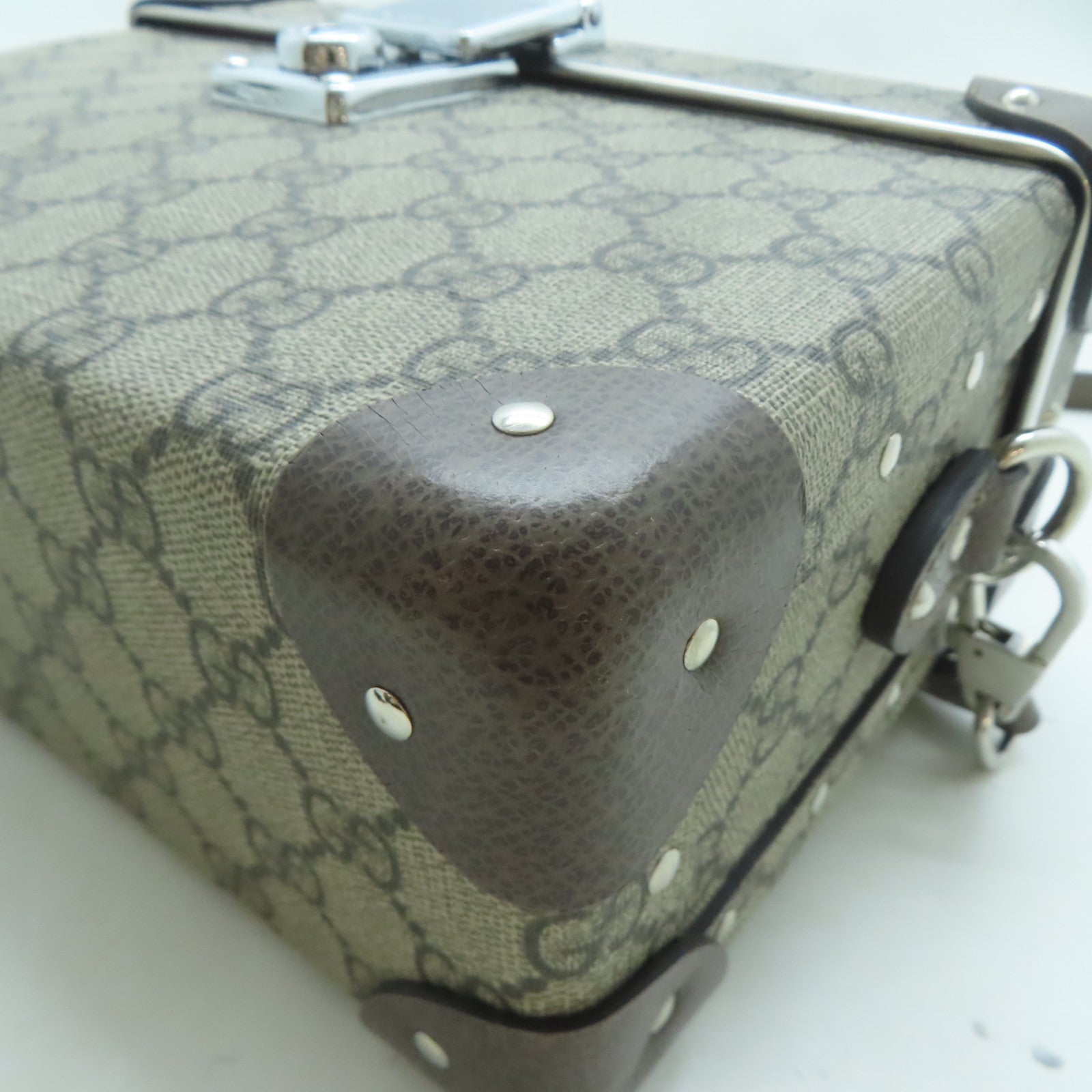 GUCCI 塗層帆布Bamboo Trunk銀扣手挽肩背兩用袋啡色