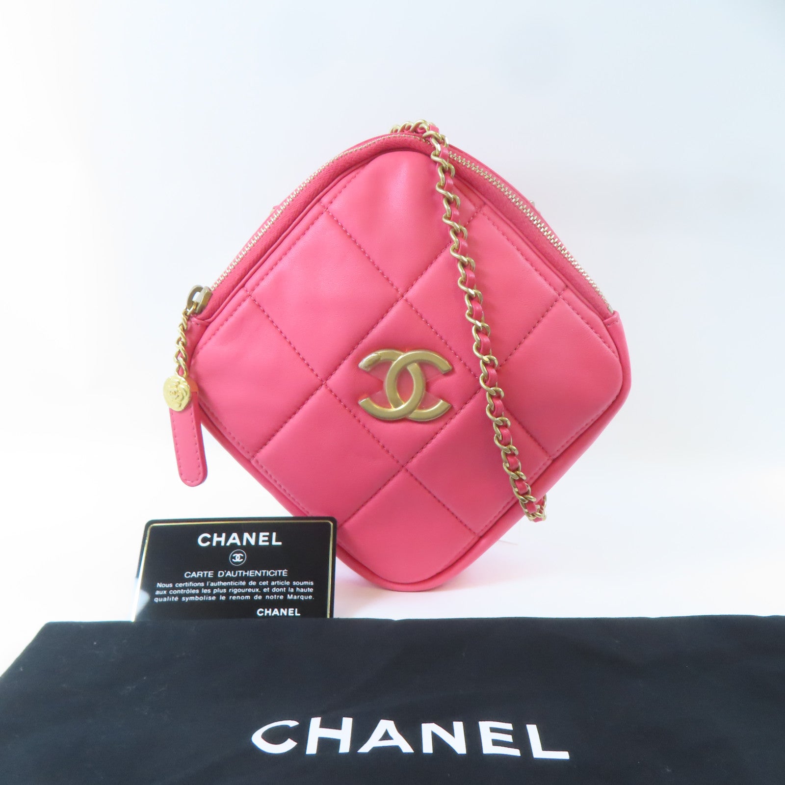 CHANEL 【激減優惠】菱格羊皮皮革Rhombus Chain Shoulder Bag金扣鏈帶肩背袋粉紅色