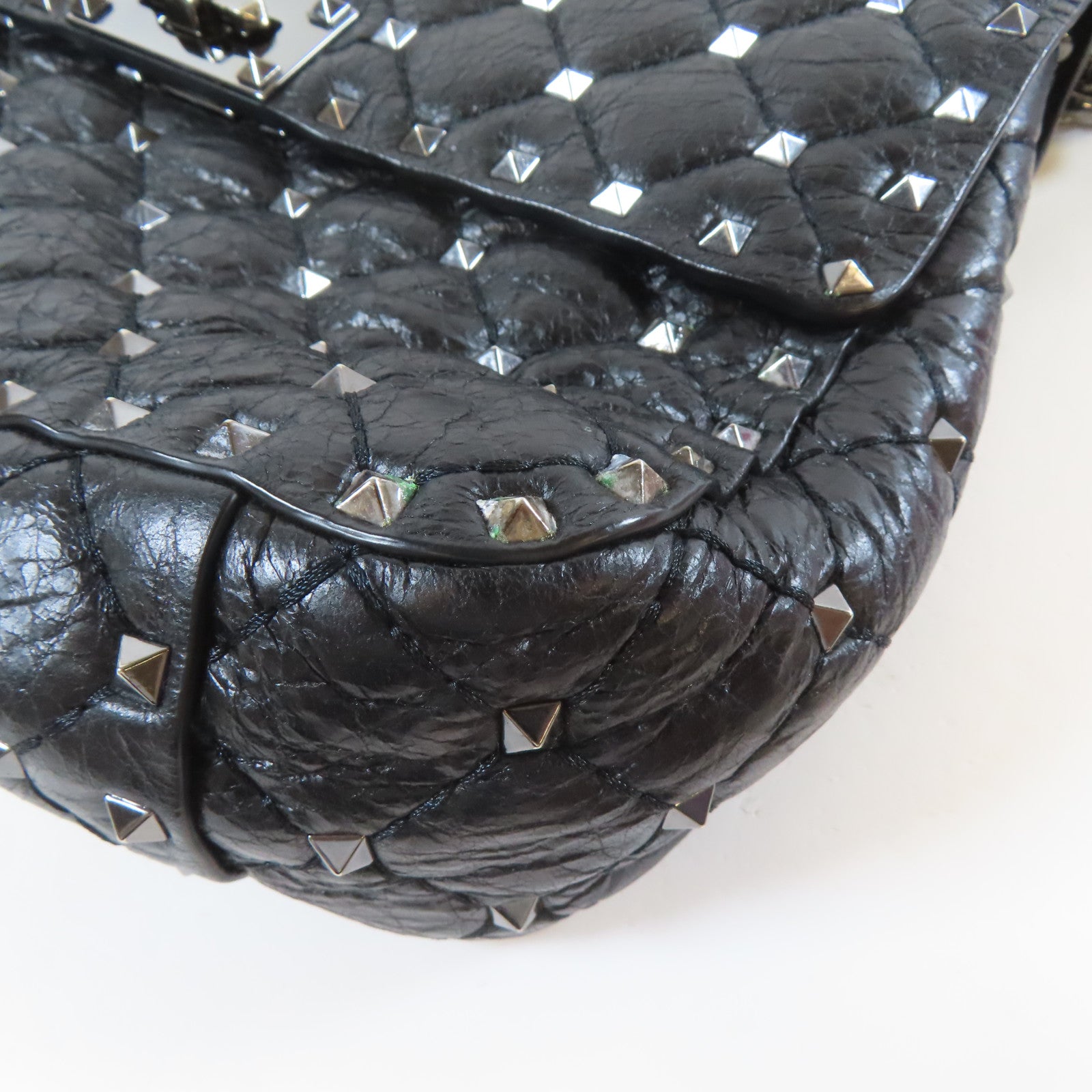 Valentino 牛皮皮革Chain Shoulder黑扣手挽肩背兩用袋黑色