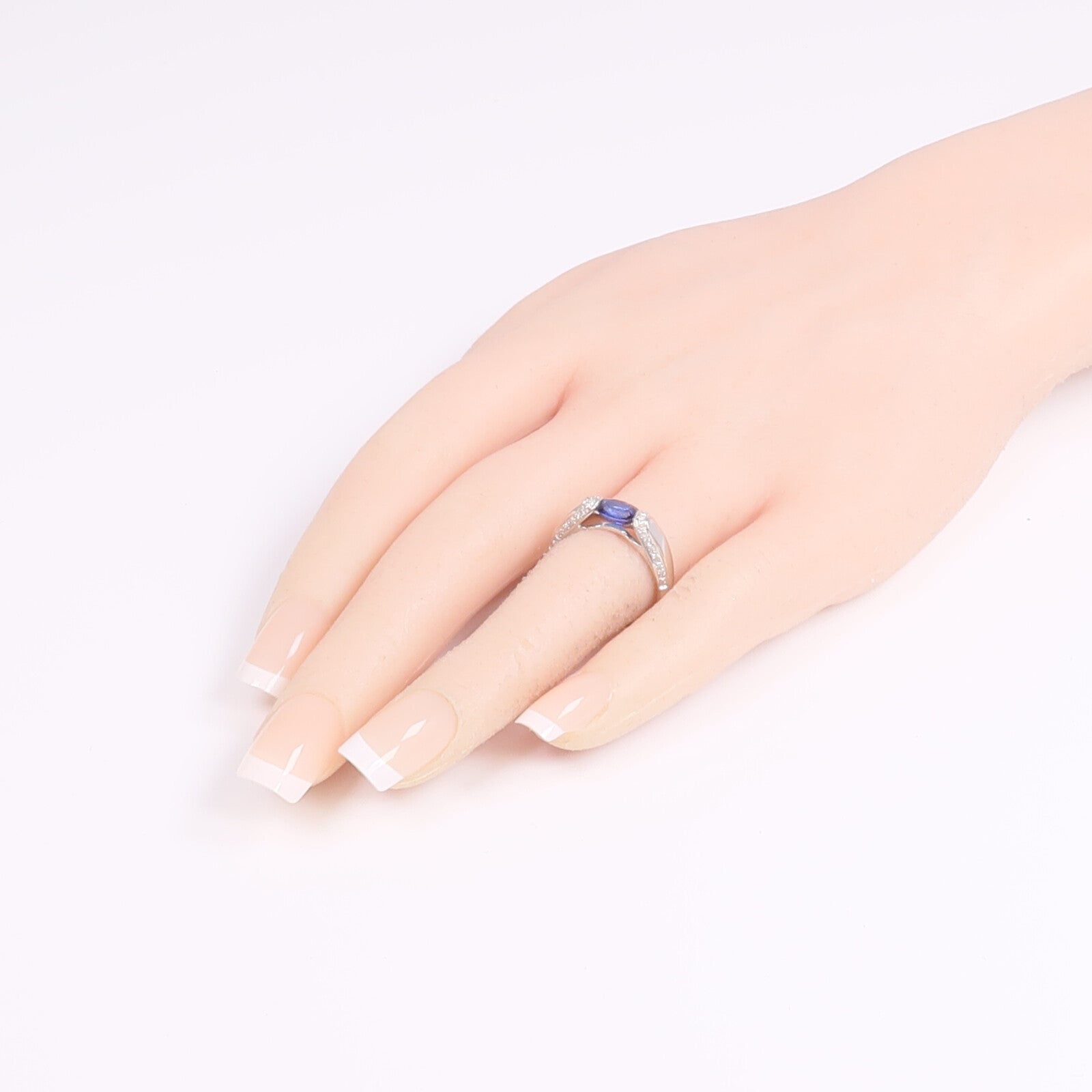JEWELRY 18K白金Sapphire Diamond Ring藍寶石/鑽石戒指US#6.75