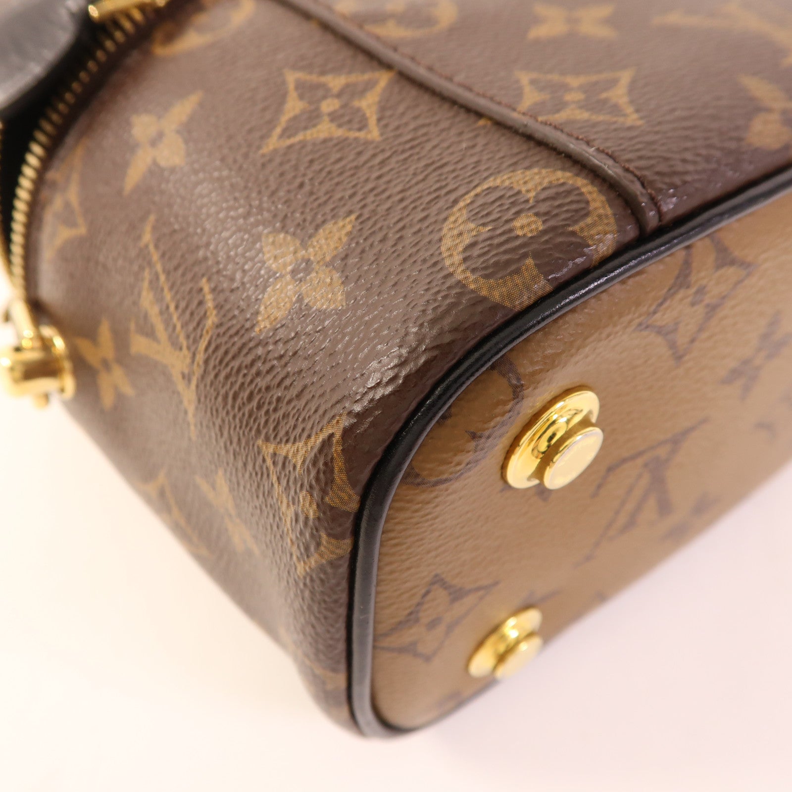 LOUIS VUITTON Monogram Reverse Vanity PM金扣手挽肩背兩用袋棕色