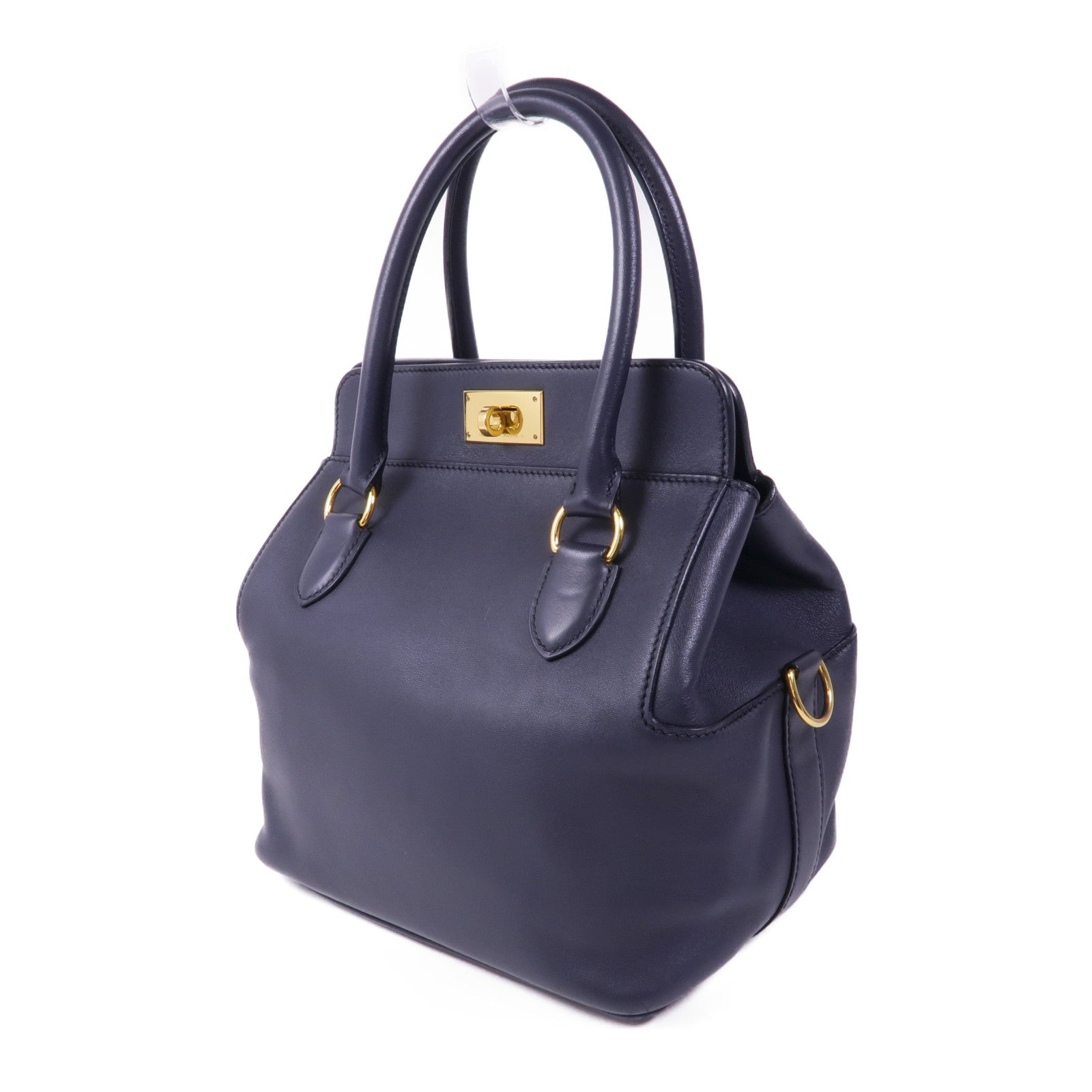 HERMES Swift皮革Tool Box 20金扣手挽肩背兩用袋Bleu Indigo