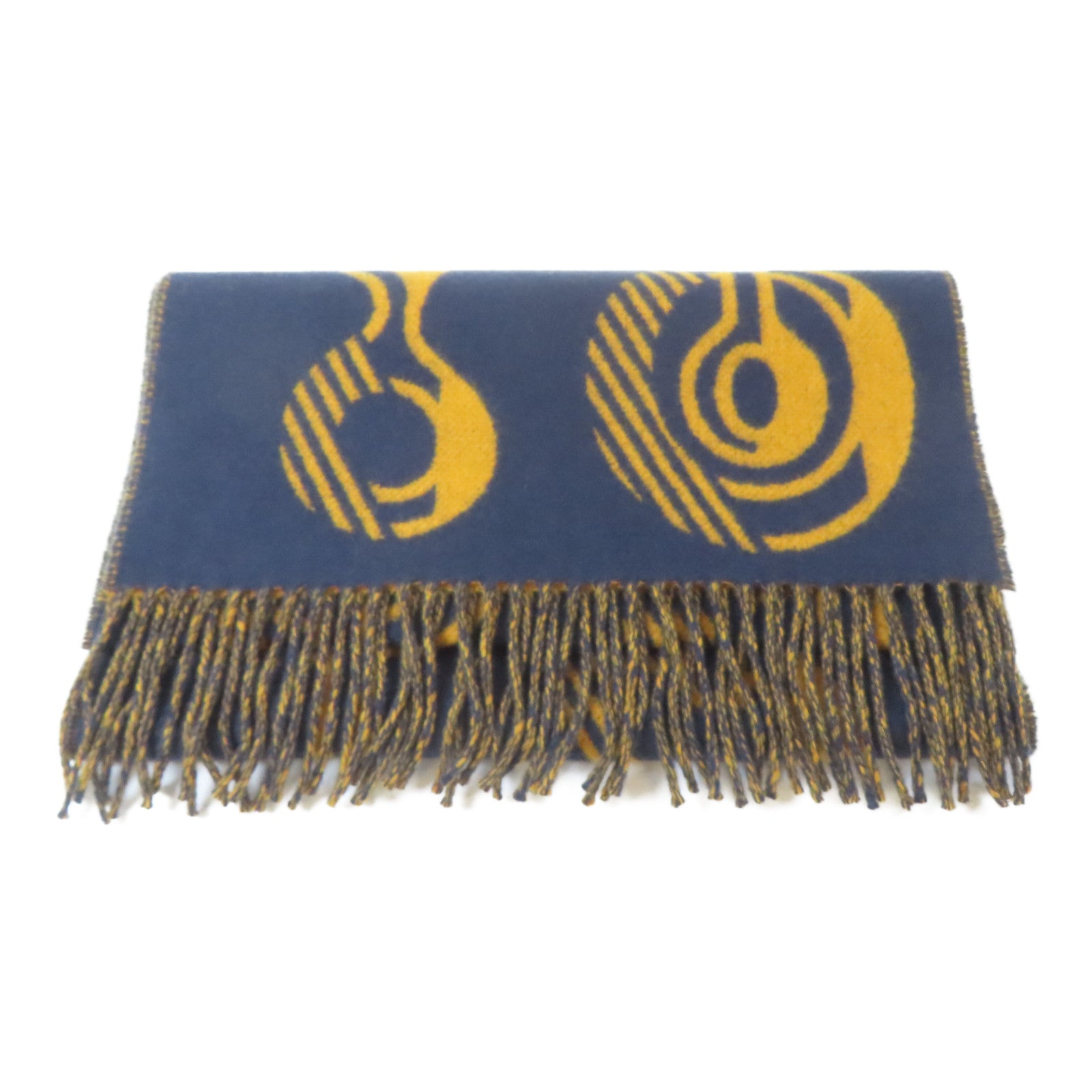 HERMES 羊絨Scarf頸巾深藍色/黃色
