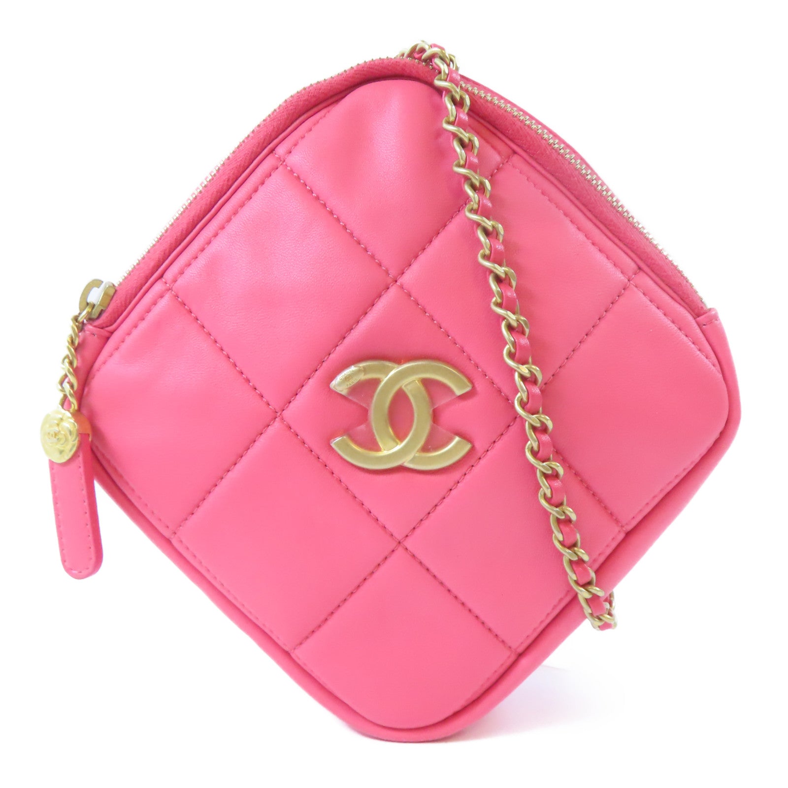 CHANEL 【激減優惠】菱格羊皮皮革Rhombus Chain Shoulder Bag金扣鏈帶肩背袋粉紅色